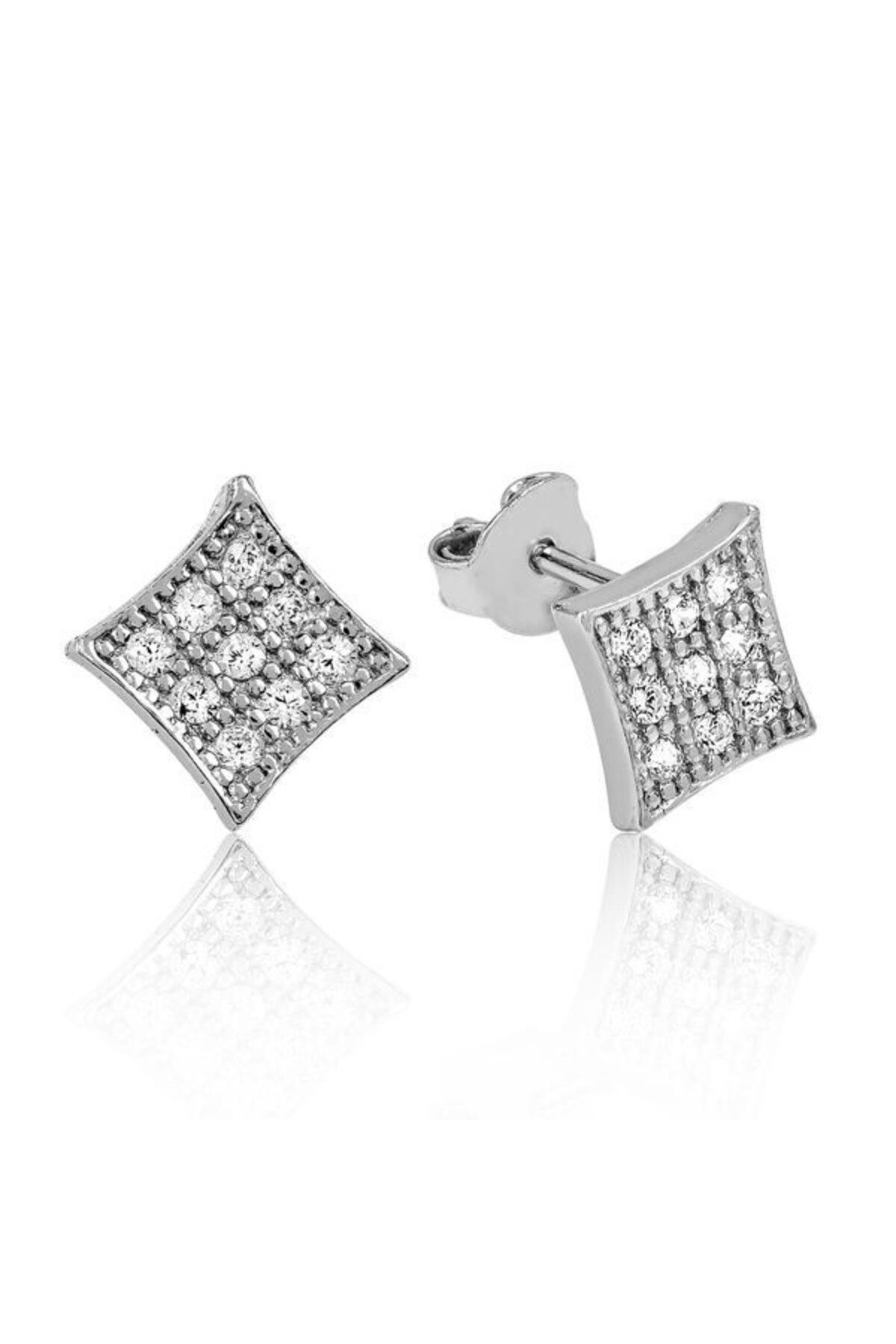 shop Beyaz Taşlı Kare 925 Ayar Gümüş Küpe