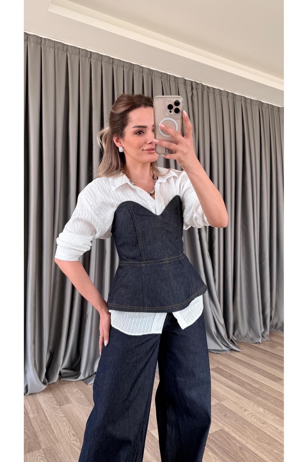 pelin yıldız butik Chelsea Denim Straplez Bluz