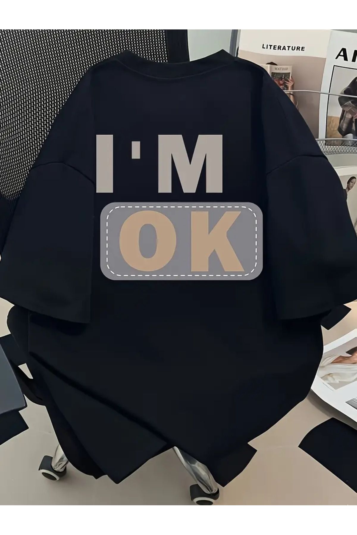AEMİ Unisex I'M Ok Oversize Bisiklet Yaka T-shirt