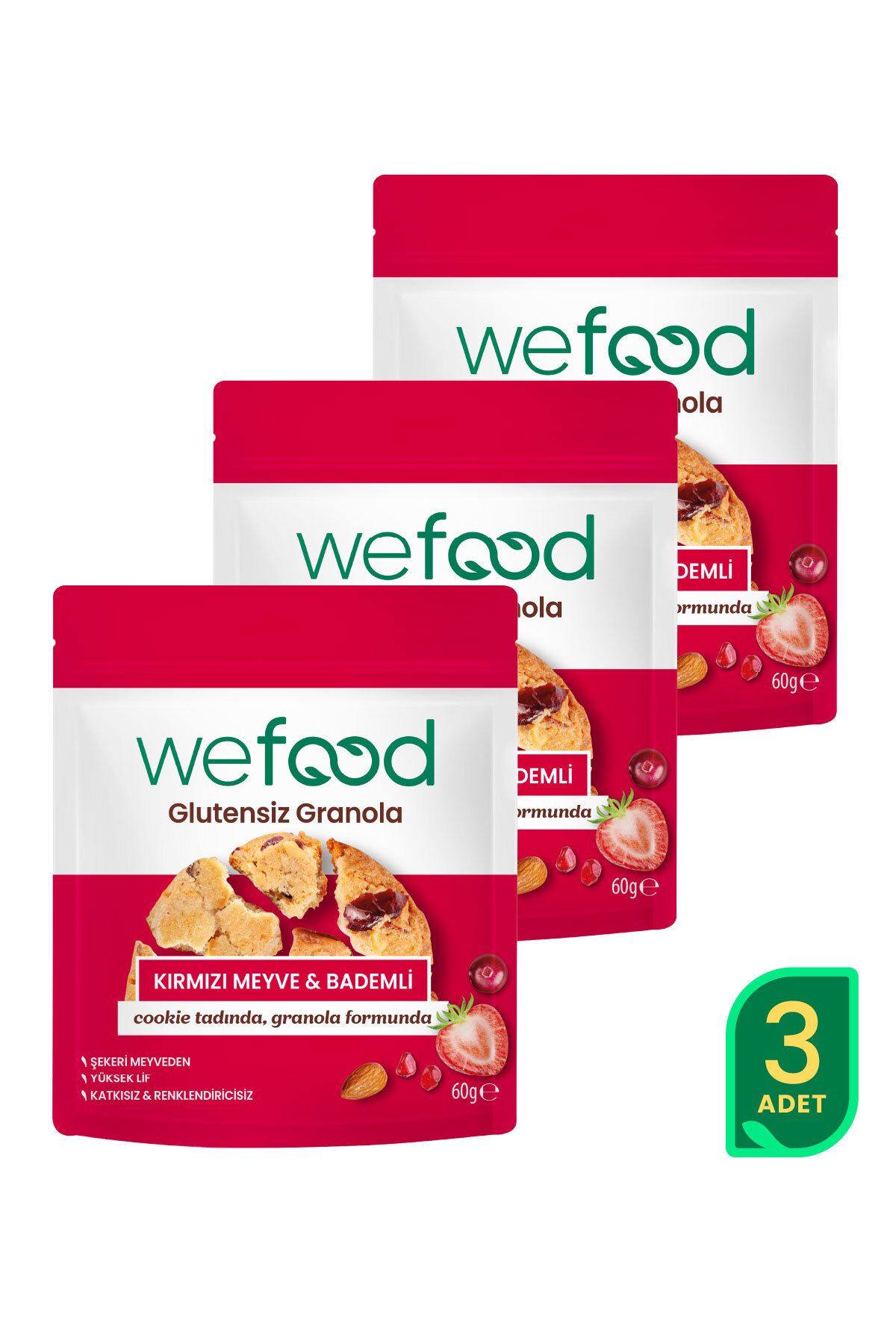 Wefood Glutensiz Granola Bites Kırmızı Meyve & Bademli 60 gr 3'lü