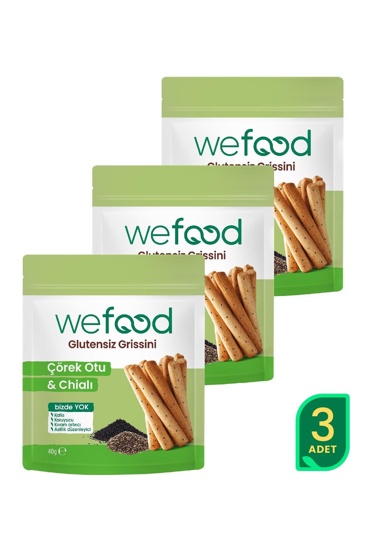 Wefood Glutensiz Grissini Çörekotu & Chia 40 g 3'lü