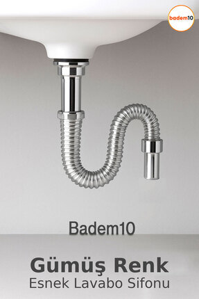 Badem10 Körüklü Lavabo Sifonu Koku Önleyici Krom Gümüş Evye Gider Borusu Sifo...