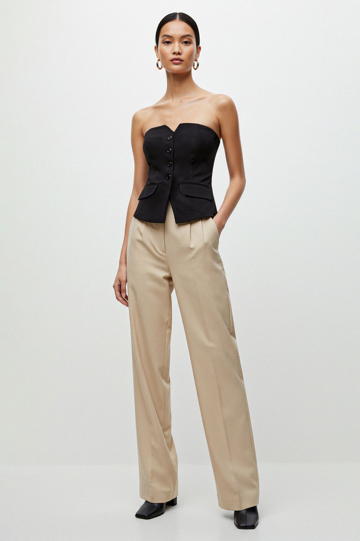 Trendyol Collection-Чорний укорочений тканий жилет без бретелей TWOAW24YE00034 2