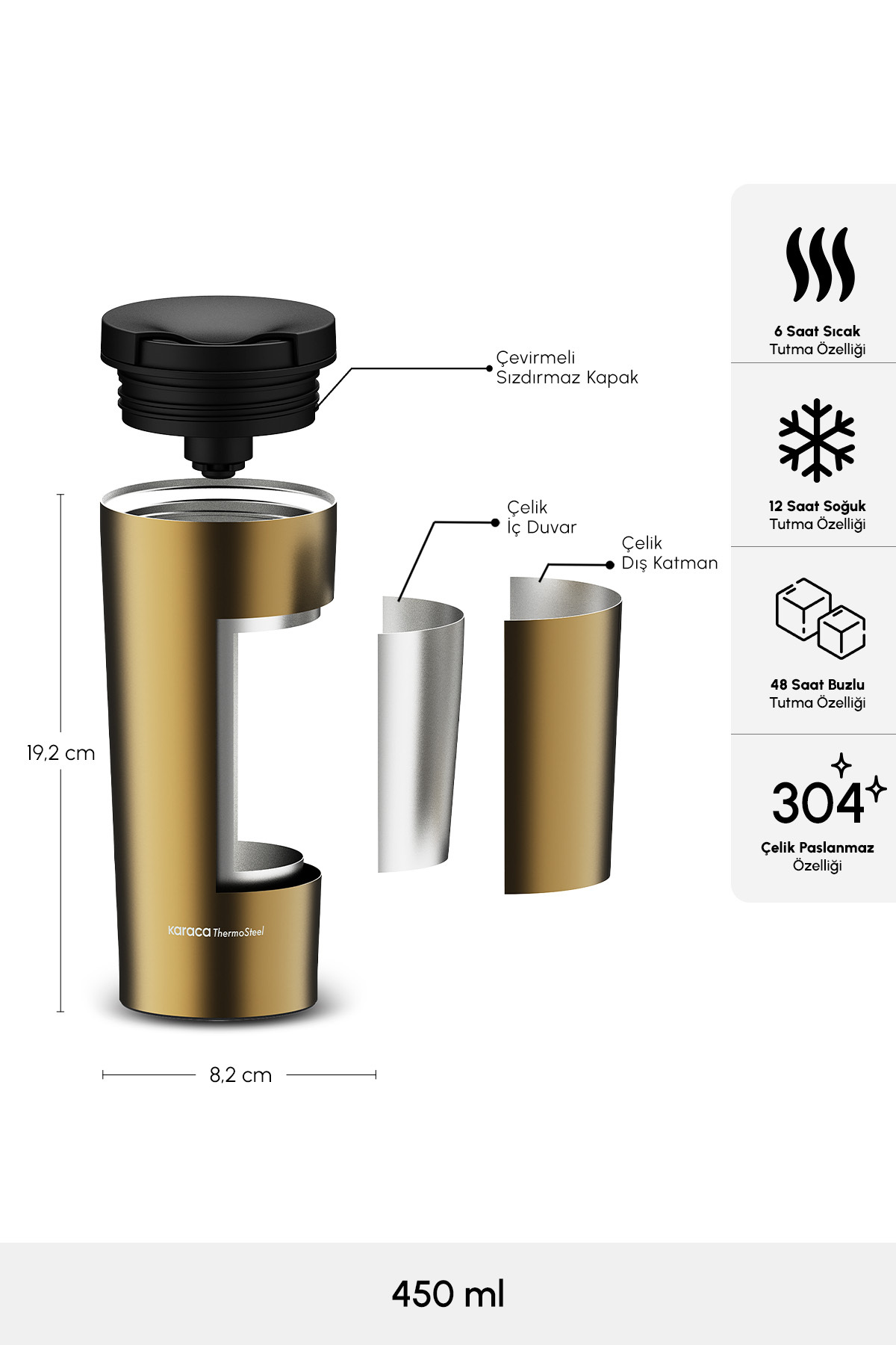 فلاسک  طلایی کاراجاKaraca | 000001000155013003-1 اورجینال - تصویر 2