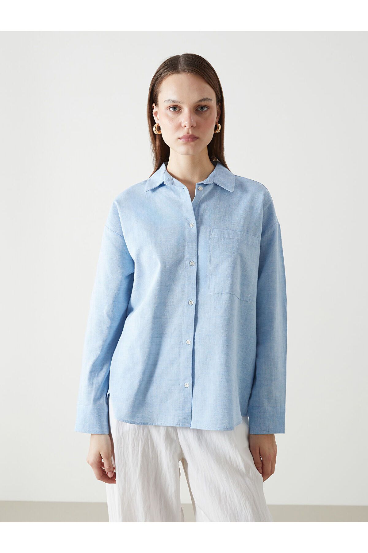 LC Waikiki Oversize Keten Karışımlı Kadın Gömlek