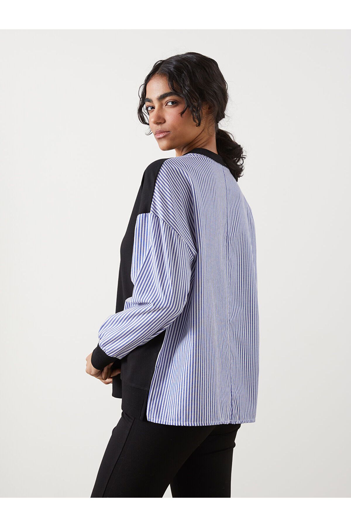 LC Waikiki Çizgili Oversize Kadın Sweatshirt Tunik