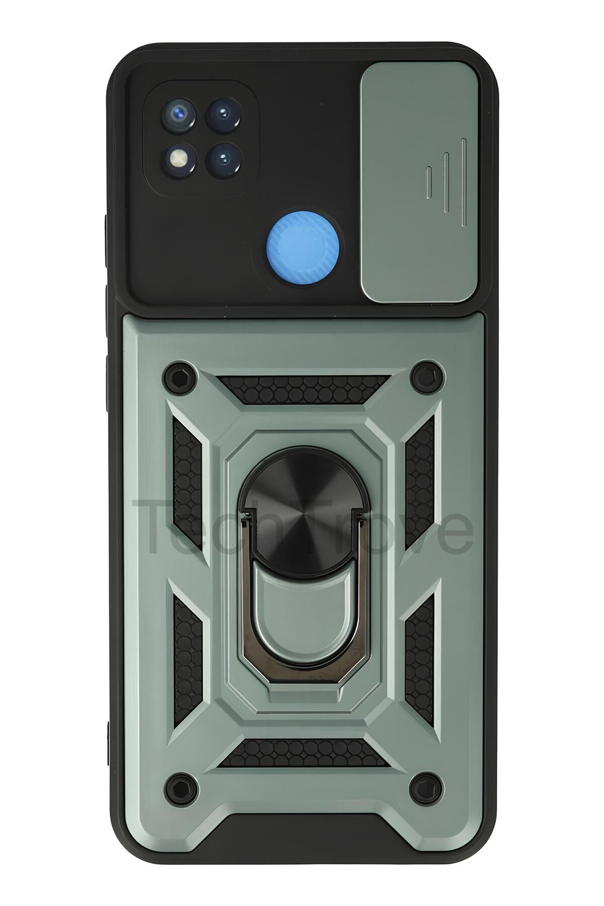 TechTrove Xiaomi Redmi 9C Kılıf Sürgülü Kamera Korumalı Yüzüklü Stand Olabilen Magnetic Tpu Tank Kapak