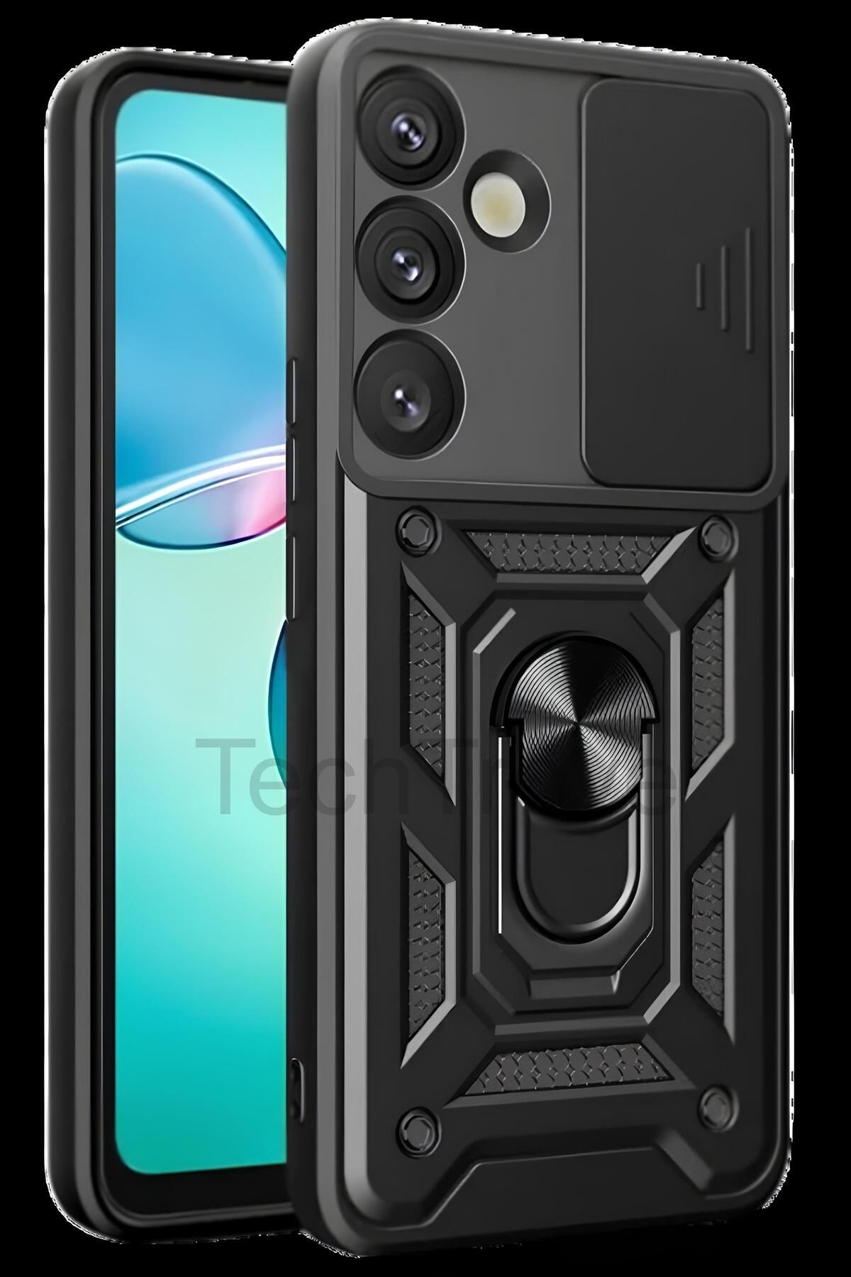 TechTrove Samsung Galaxy S25 Plus Kılıf Sürgülü Kamera Korumalı Yüzüklü Magnetic Tpu Tank Kapak