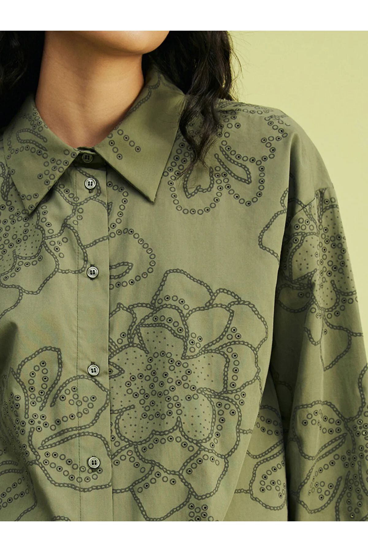 LC Waikiki Çiçekli Oversize Poplin Kadın Gömlek Tunik