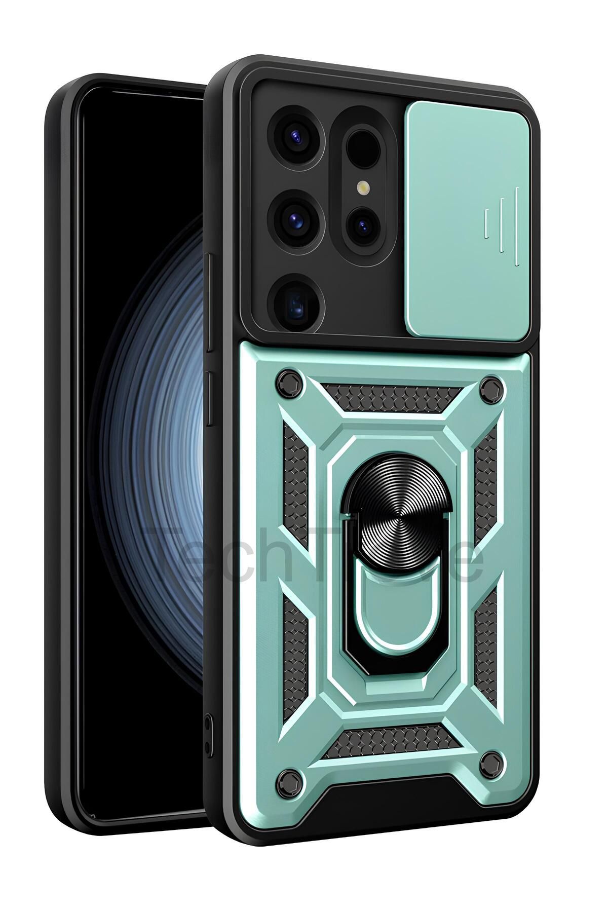 TechTrove Samsung Galaxy S24 Ultra Kılıf Sürgülü Kamera Korumalı Yüzüklü Magnetic Tpu Tank Kapak
