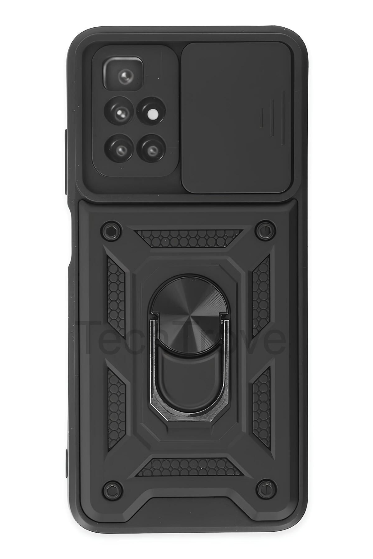 TechTrove Xiaomi Redmi 10 2022 Kılıf Sürgülü Kamera Korumalı Yüzüklü Stand Olabilen Magnetic Tpu Tank Kapak