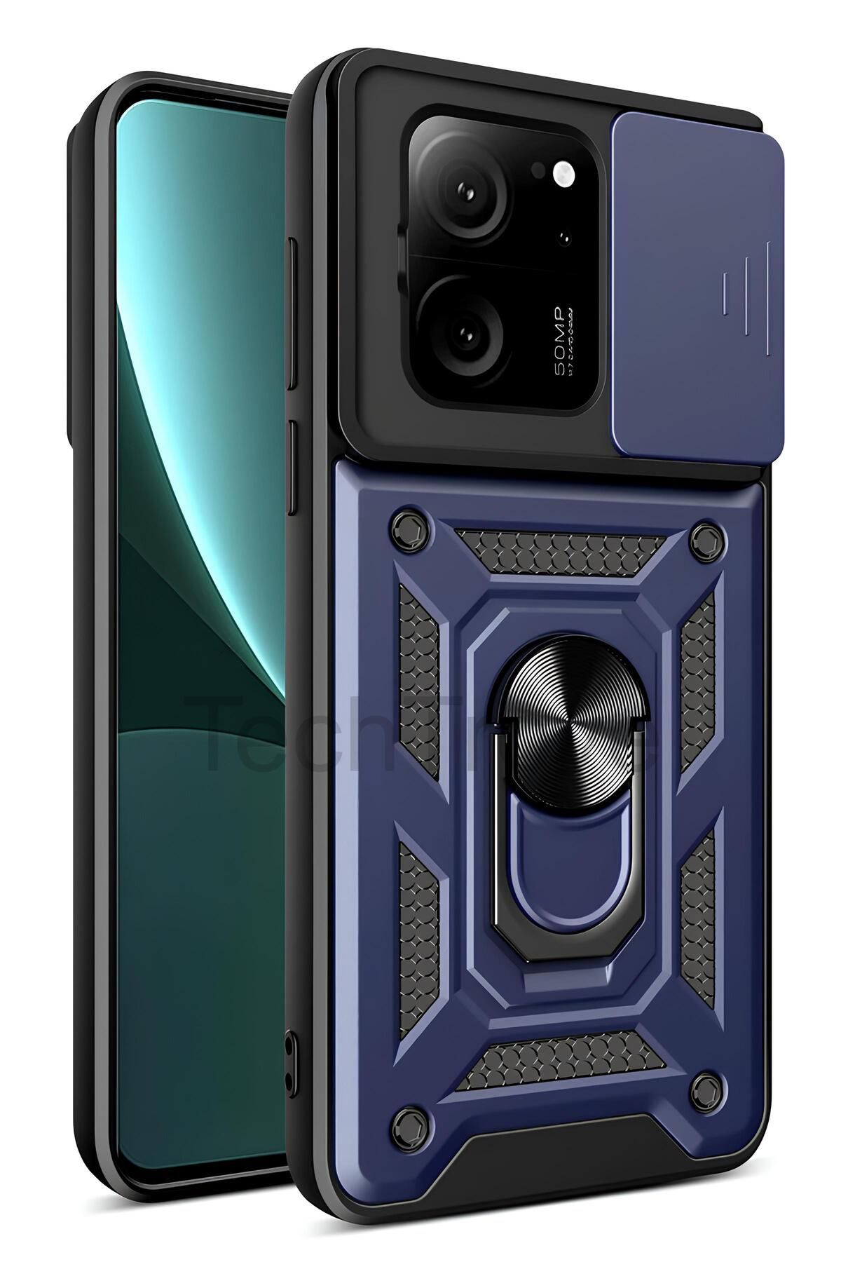 TechTrove Xiaomi Mi 13T Pro Kılıf Sürgülü Kamera Korumalı Yüzüklü Stand Olabilen Magnetic Tpu Tank Kapak