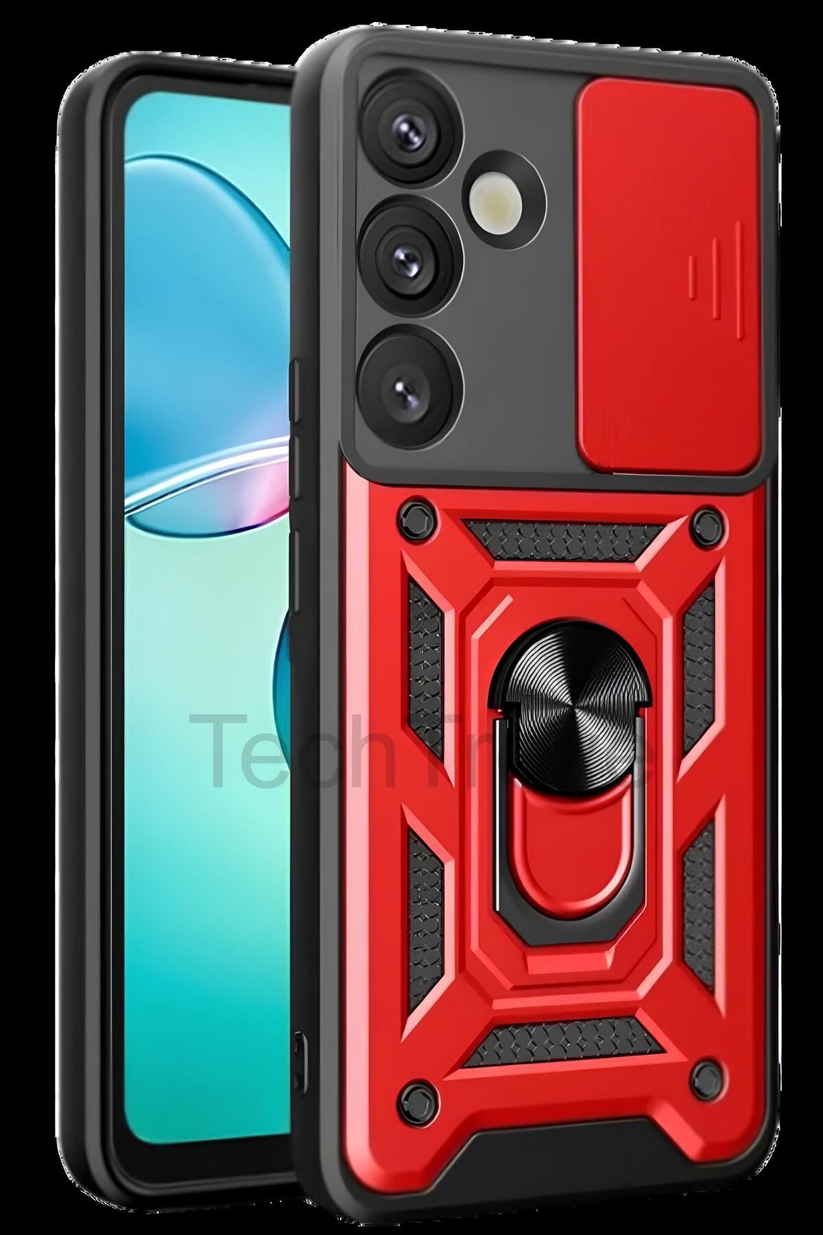 TechTrove Samsung Galaxy S25 Kılıf Sürgülü Kamera Korumalı Yüzüklü Stand Olabilen Magnetic Tpu Tank Kapak