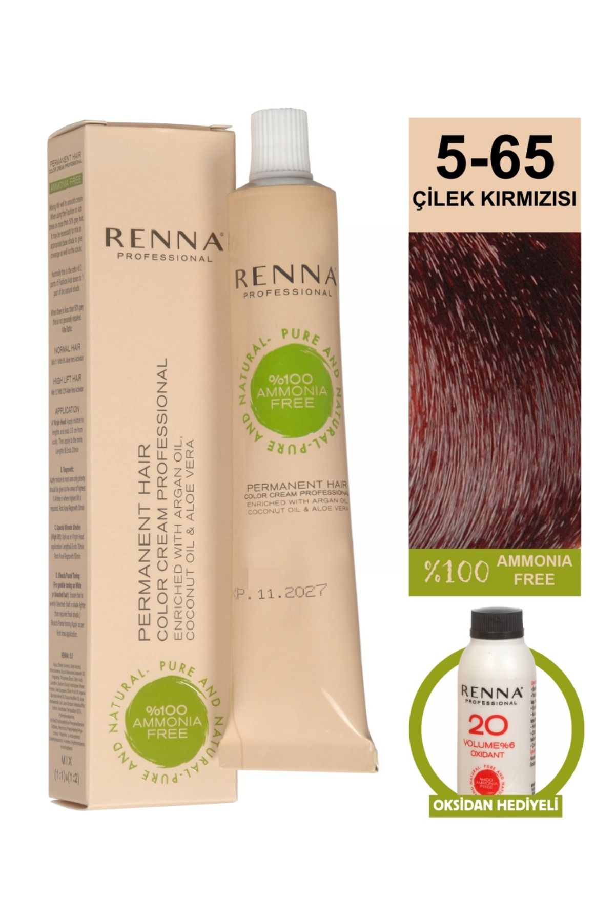 Renna AMONYAKSIZ Bitkisel Yıpranmış Saçlar İçin Saç Boyası 5-65 ÇİLEK KIRMIZISI 60ml