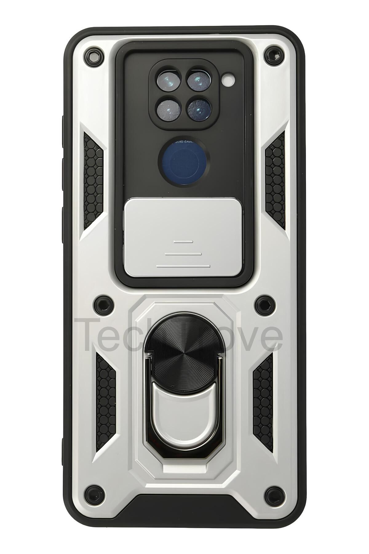 TechTrove Xiaomi Redmi Note 9 Kılıf Sürgülü Kamera Korumalı Yüzüklü Stand Olabilen Magnetic Tpu Tank Kapak