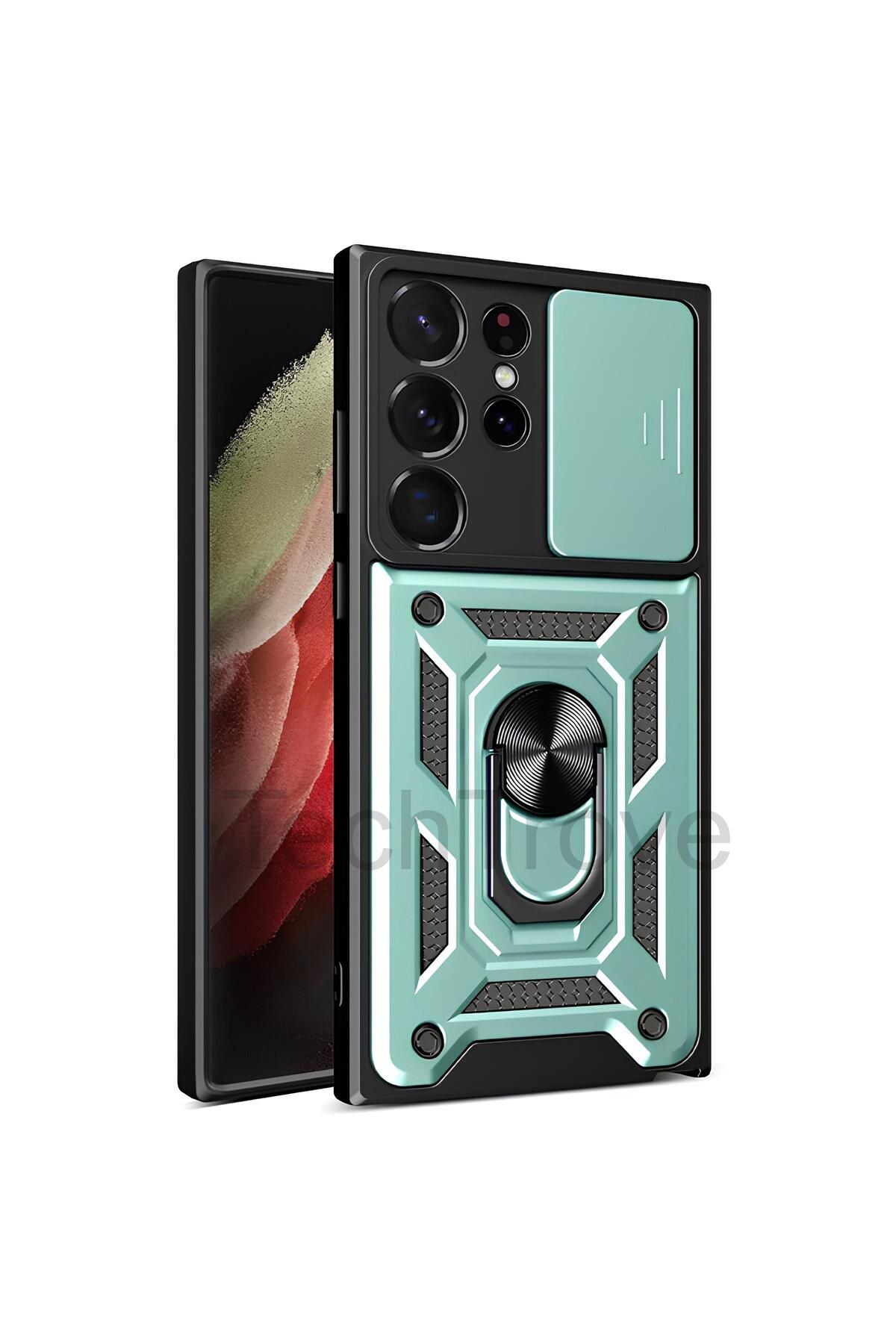 TechTrove Samsung Galaxy S23 Ultra Kılıf Sürgülü Kamera Korumalı Yüzüklü Magnetic Tpu Tank Kapak