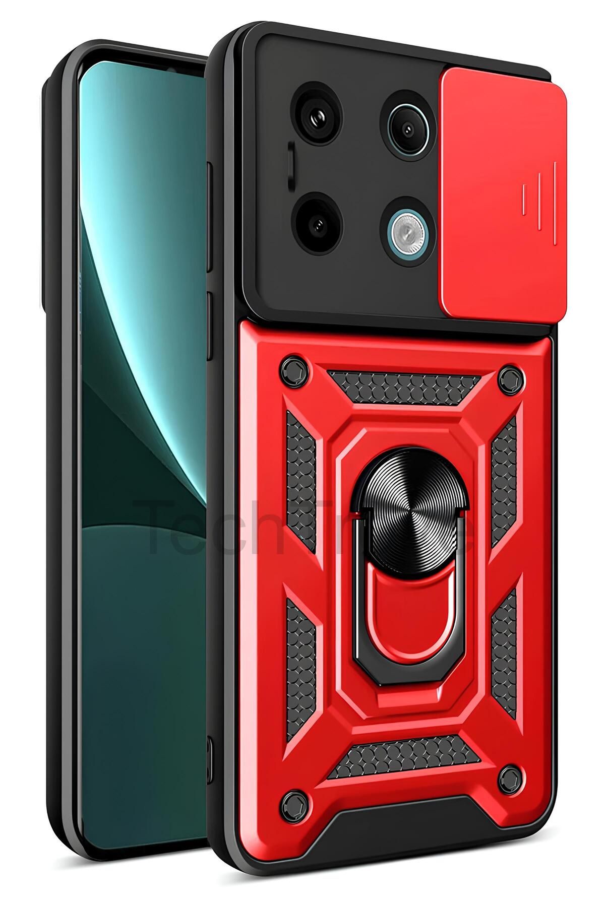 TechTrove Redmi Note 13 Pro 4G Kılıf Sürgülü Kamera Korumalı Yüzüklü Stand Olabilen Magnetic Tpu Tank Kapak