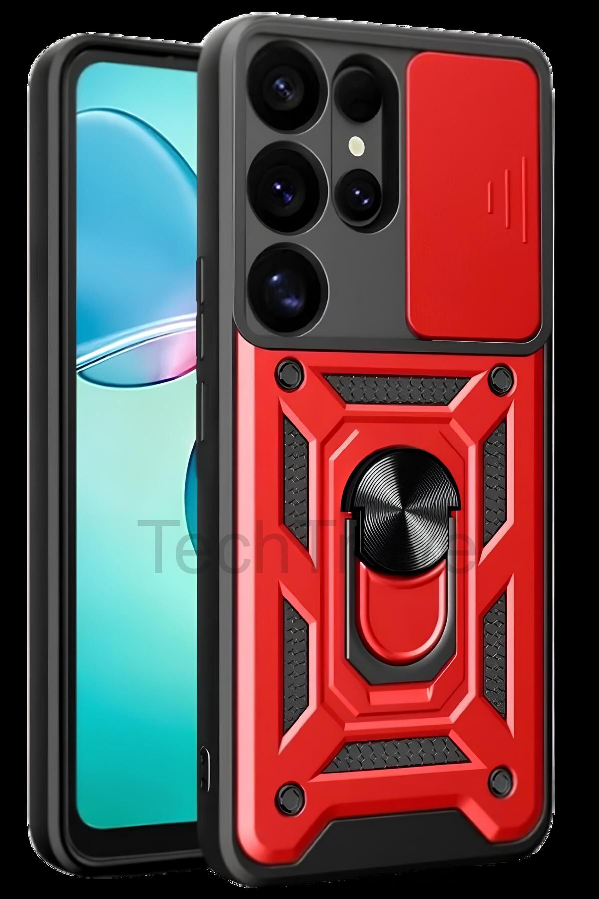 TechTrove Samsung Galaxy S25 Ultra Kılıf Sürgülü Kamera Korumalı Yüzüklü Magnetic Tpu Tank Kapak
