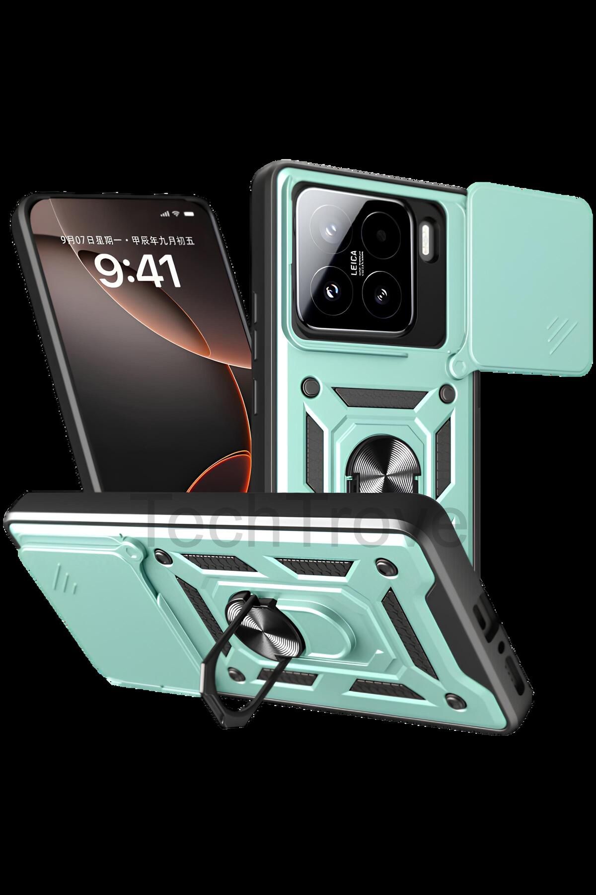 TechTrove Xiaomi 15 Kılıf Sürgülü Kamera Korumalı Yüzüklü Stand Olabilen Magnetic Tpu Tank Kapak