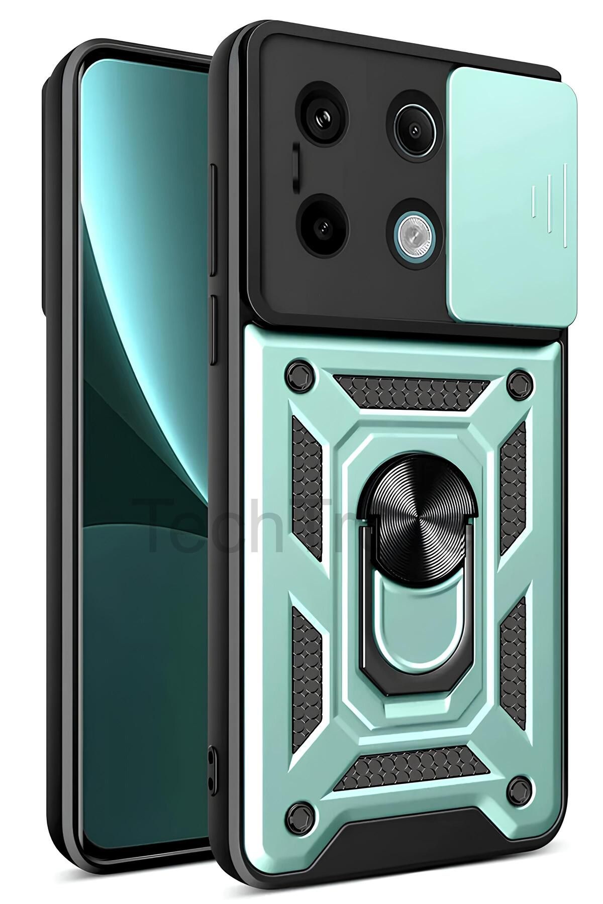 TechTrove Redmi Note 13 Pro 4G Kılıf Sürgülü Kamera Korumalı Yüzüklü Stand Olabilen Magnetic Tpu Tank Kapak