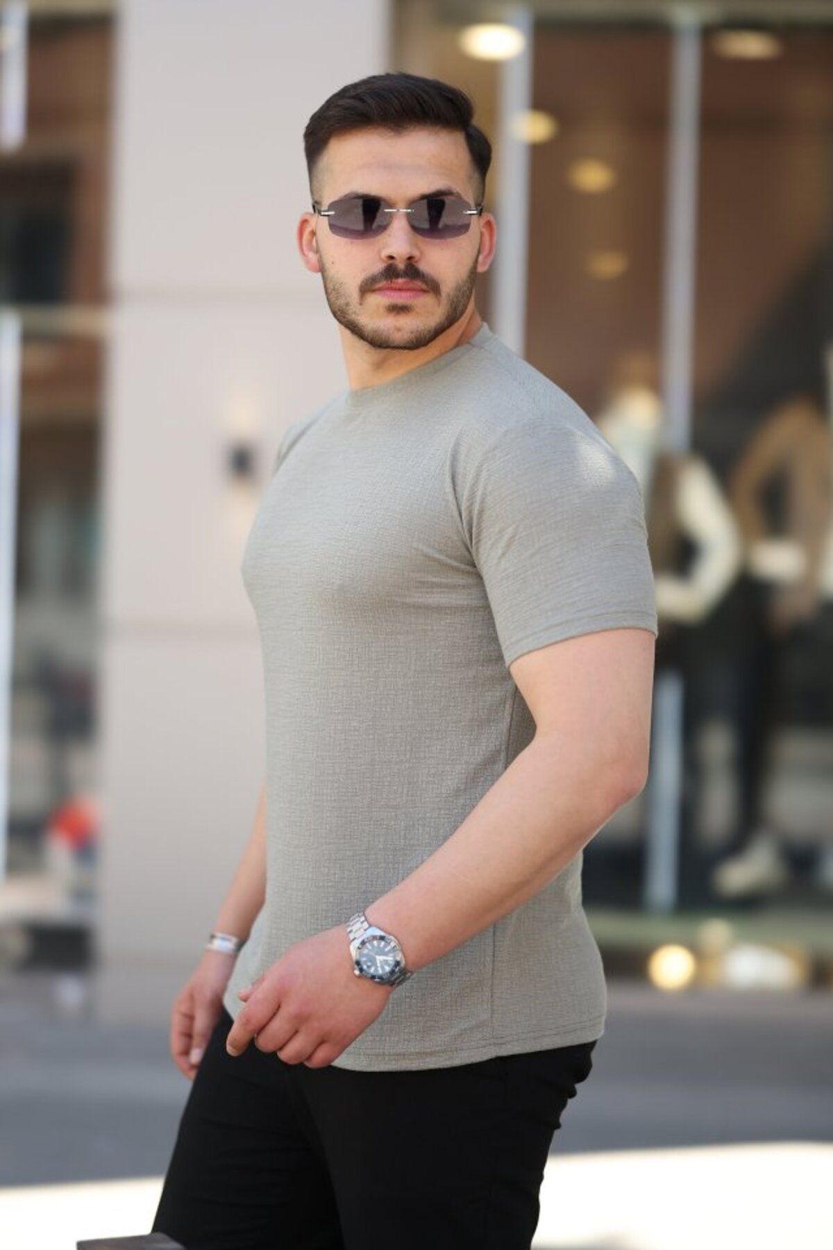 Albayrak Erkek Ağaç Kabuğu Desenli Kısa Kollu T-shirt
