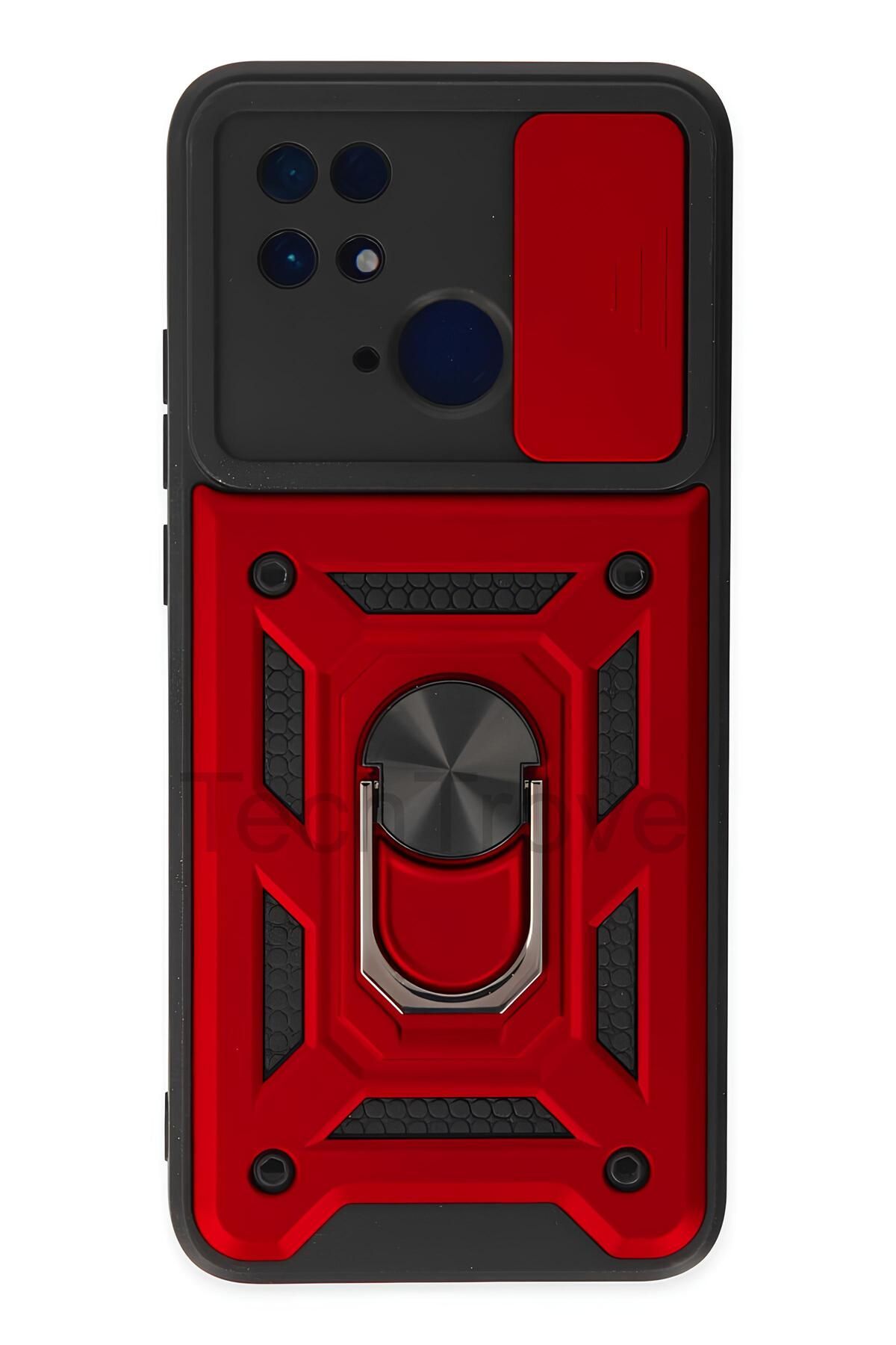 TechTrove Xiaomi Redmi 10C Kılıf Sürgülü Kamera Korumalı Yüzüklü Stand Olabilen Magnetic Tpu Tank Kapak