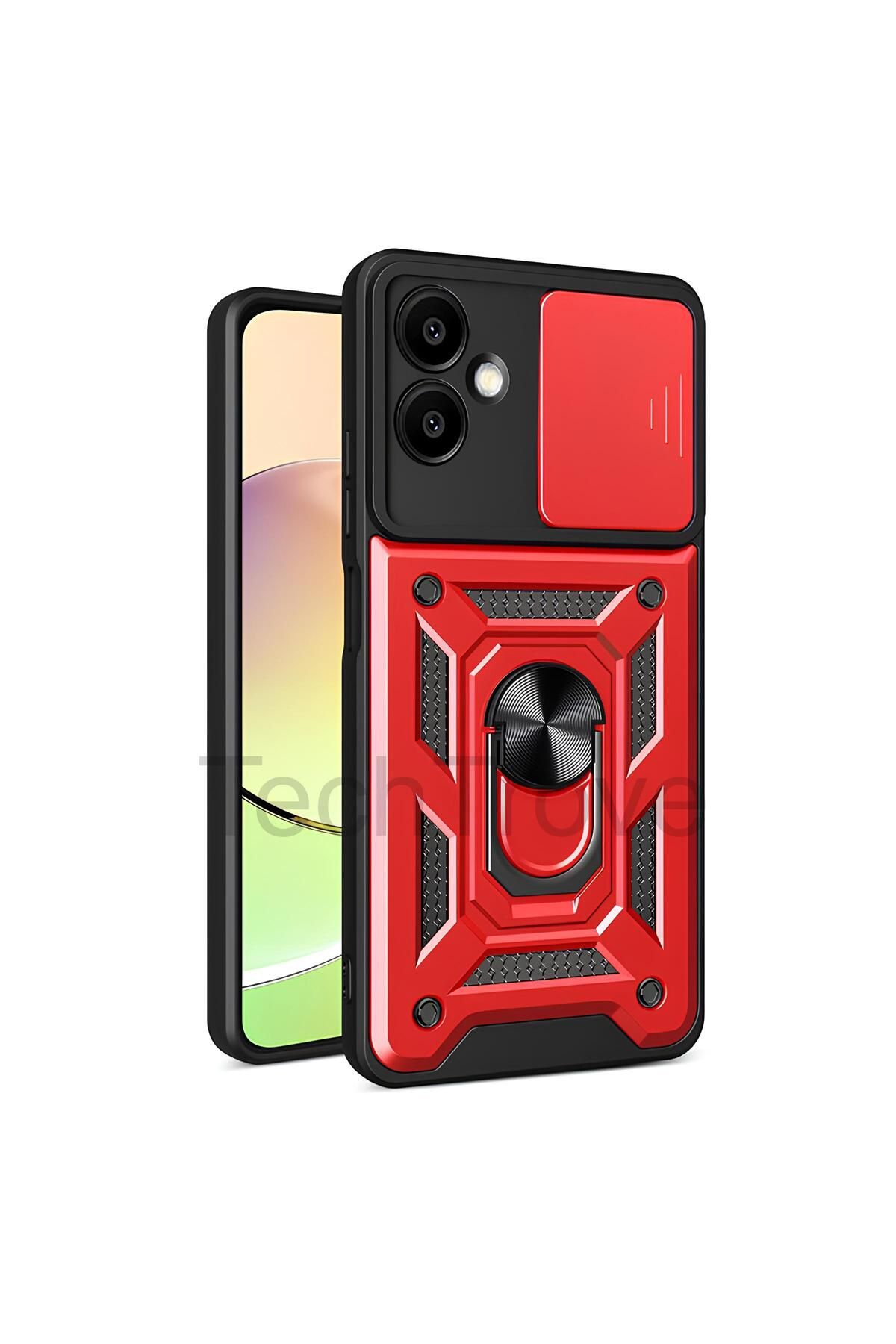 TechTrove Samsung Galaxy A06 Kılıf Sürgülü Kamera Korumalı Yüzüklü Stand Olabilen Magnetic Tpu Tank Kapak