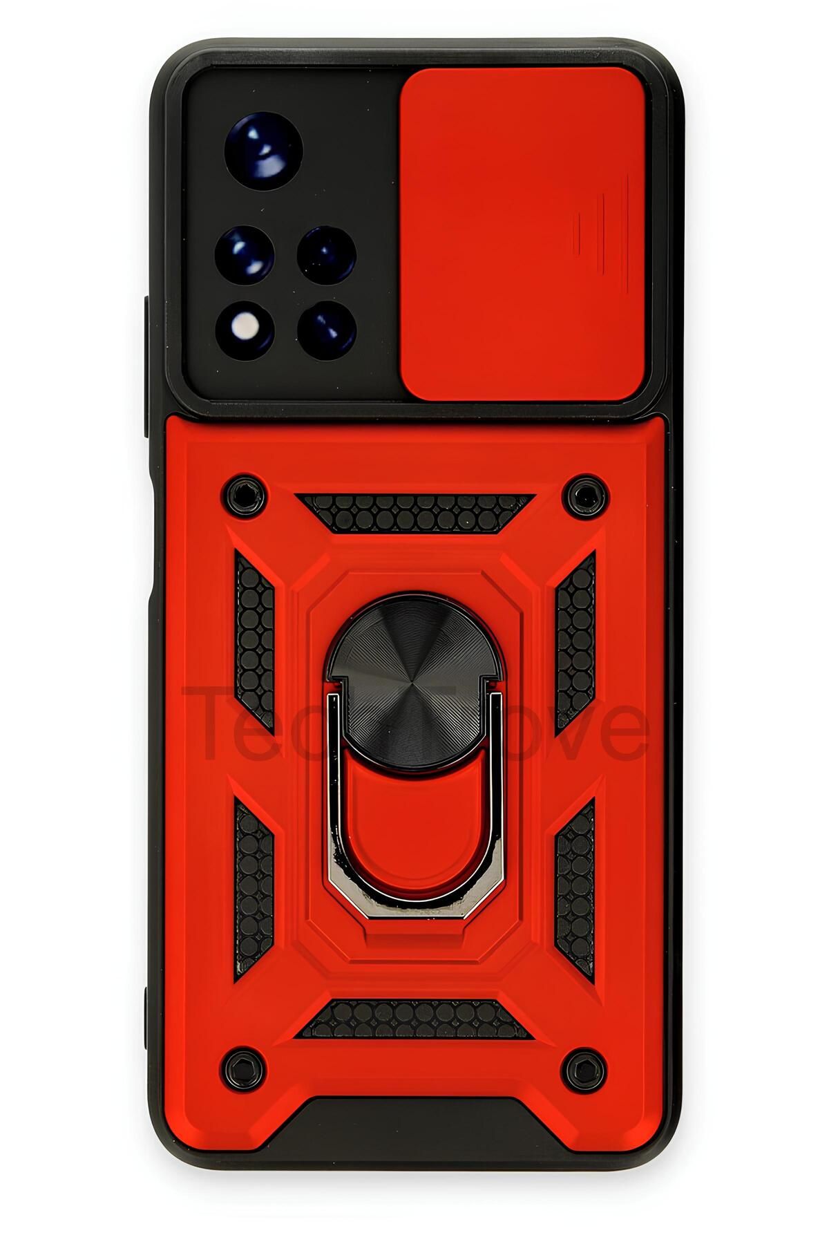 TechTrove Xiaomi Redmi Note 11T Kılıf Sürgülü Kamera Korumalı Yüzüklü Stand Olabilen Magnetic Tpu Tank Kapak
