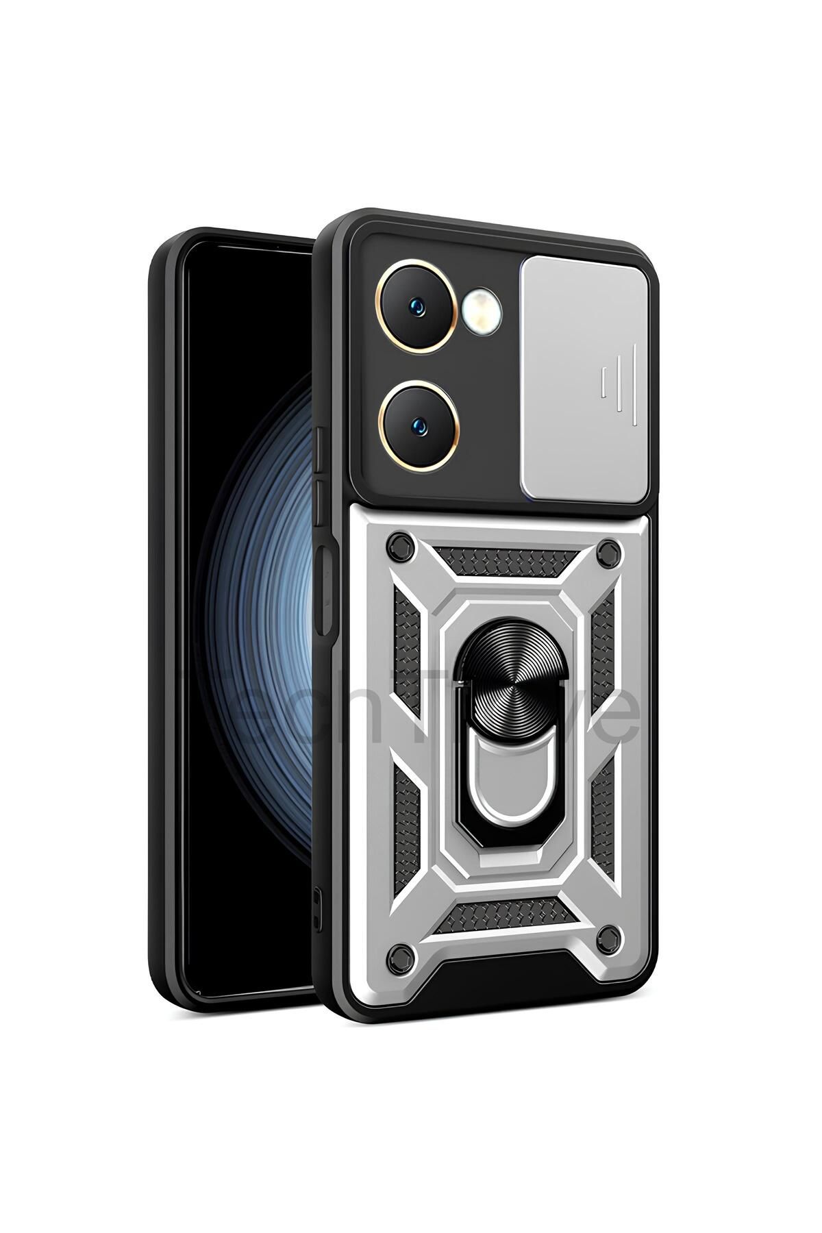 TechTrove Vivo Y18 Kılıf Sürgülü Kamera Korumalı Yüzüklü Stand Olabilen Magnetic Tpu Tank Kapak