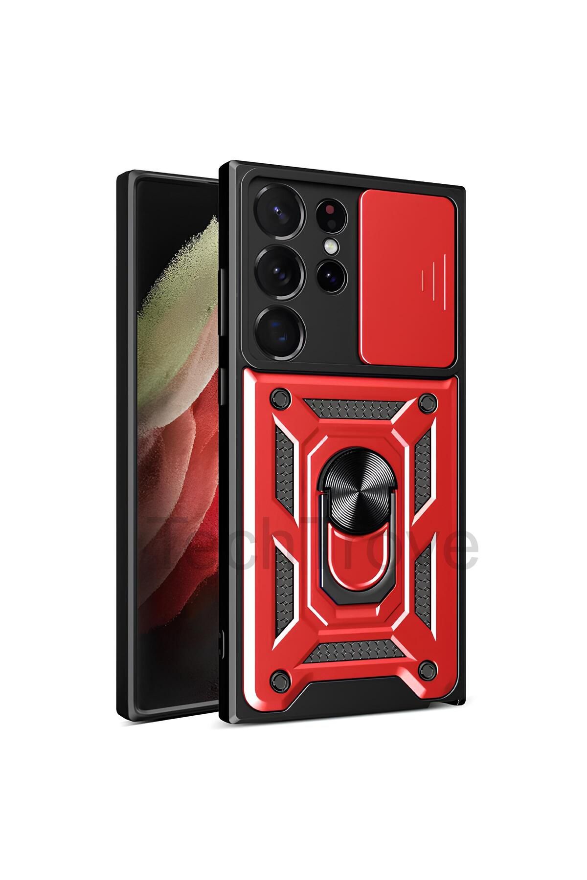 TechTrove Samsung Galaxy S23 Ultra Kılıf Sürgülü Kamera Korumalı Yüzüklü Magnetic Tpu Tank Kapak