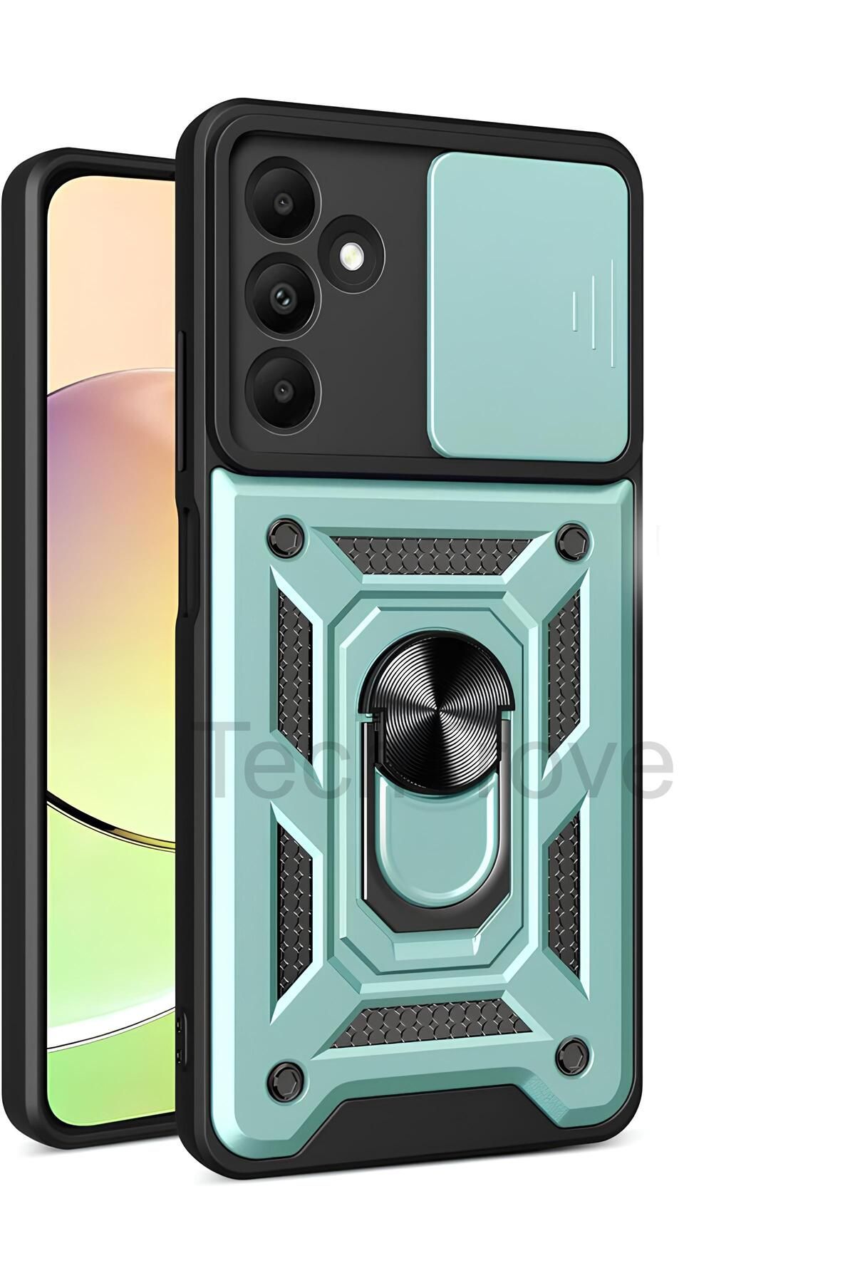 TechTrove Samsung Galaxy M15 Kılıf Sürgülü Kamera Korumalı Yüzüklü Stand Olabilen Magnetic Tpu Tank Kapak
