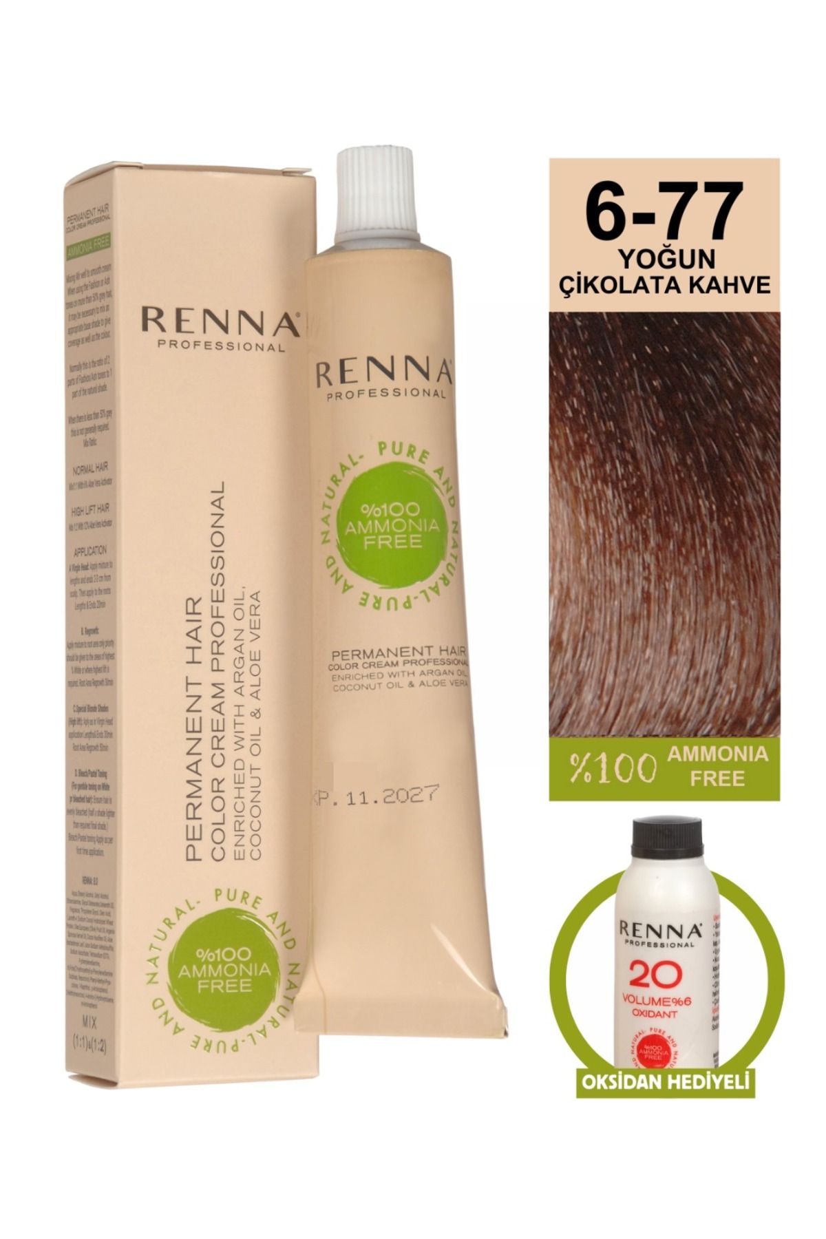 Renna AMONYAKSIZ Bitkisel Yıpranmış Saçlar İçin Saç Boyası 6-77 YOĞUN ÇİKOLATA KAHVE 60ml