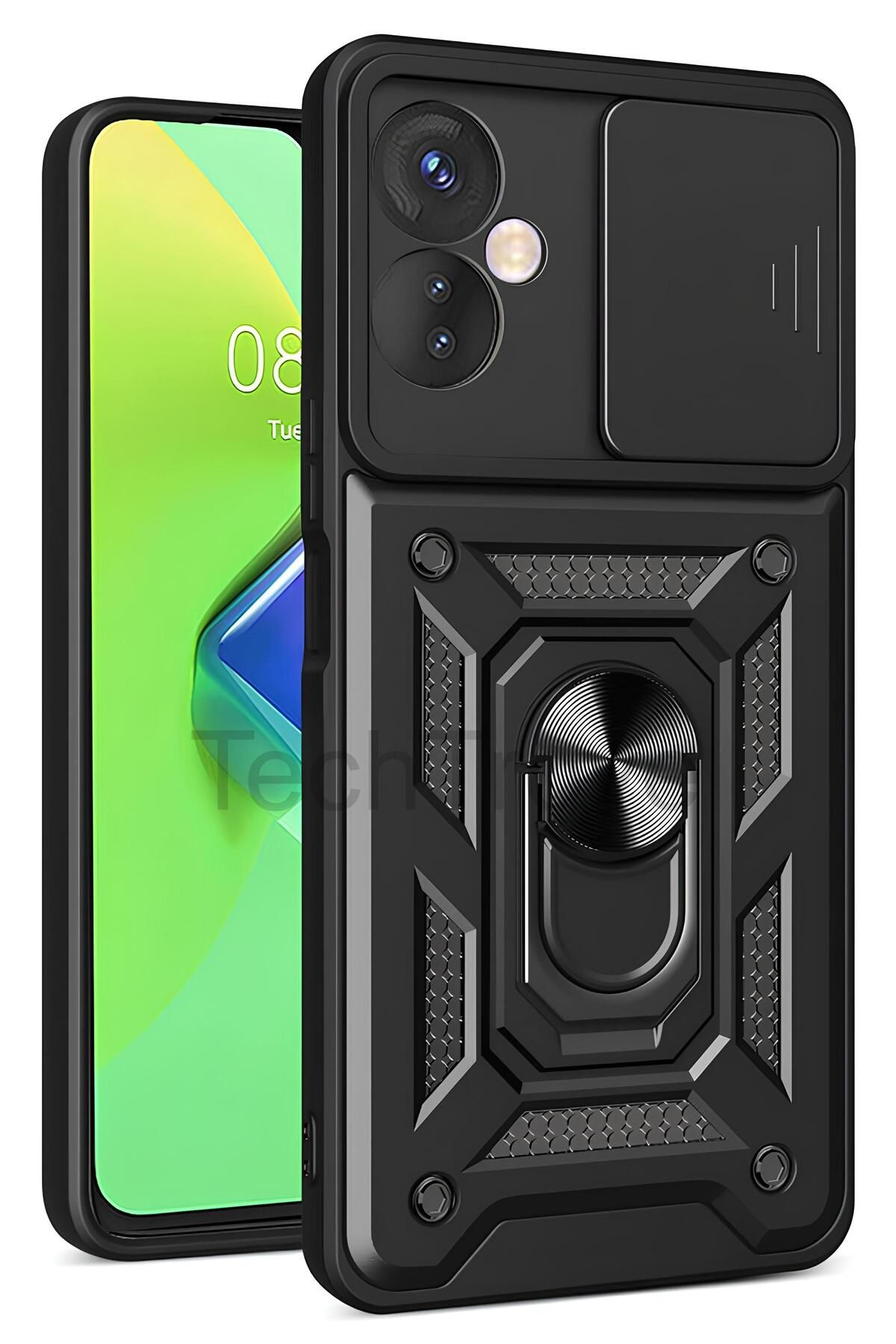 TechTrove İnfinix Hot 30 Kılıf Sürgülü Kamera Korumalı Yüzüklü Stand Olabilen Magnetic Tpu Tank Kapak