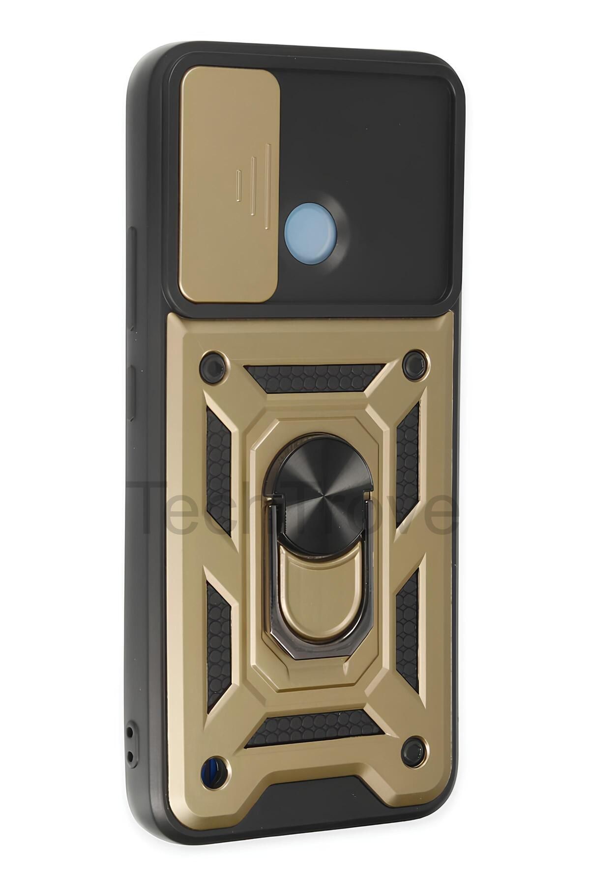 TechTrove Realme C25Y Kılıf Sürgülü Kamera Korumalı Yüzüklü Stand Olabilen Magnetic Tpu Tank Kapak