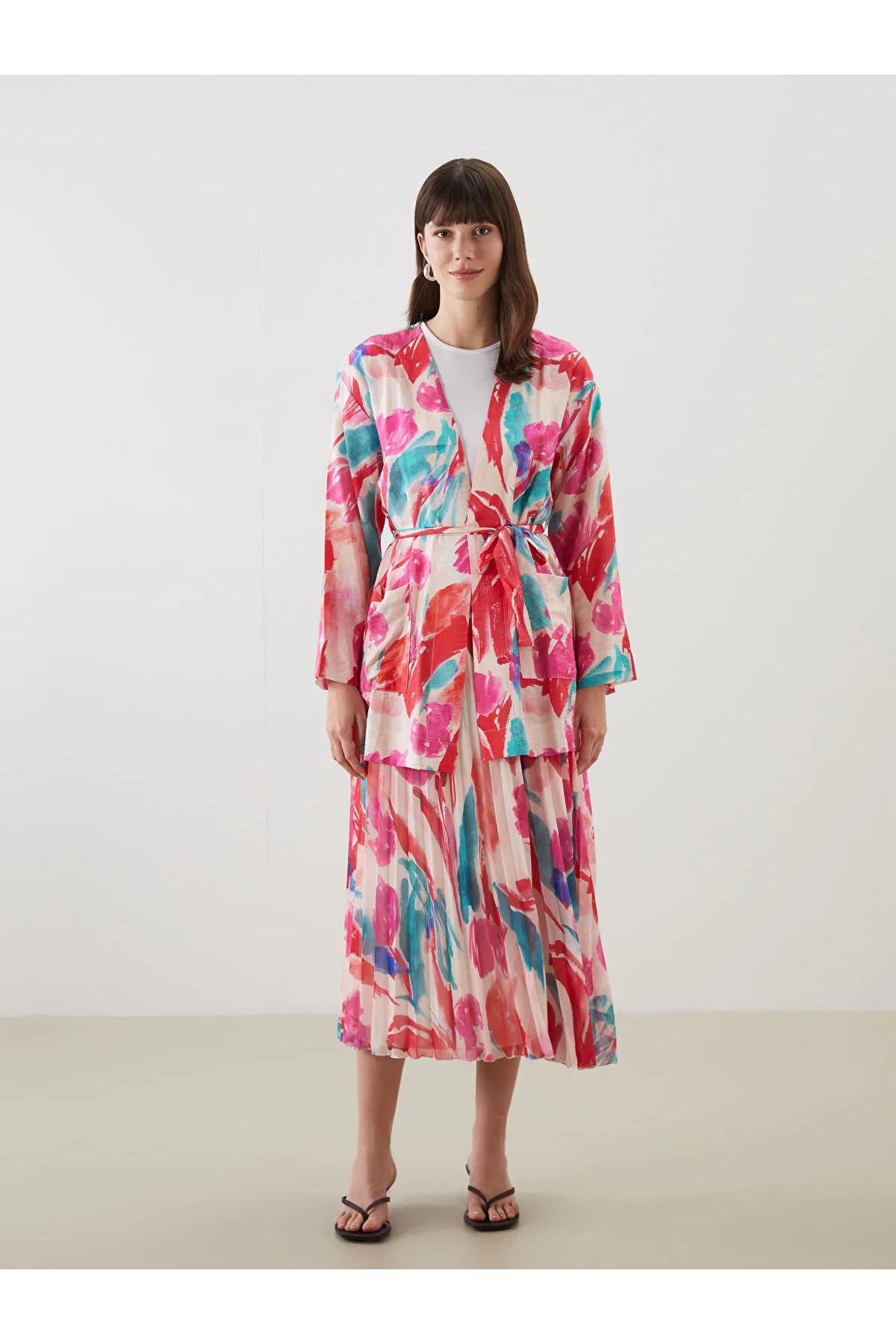LC Waikiki Şal Yaka Desenli Oversize Kadın Kimono