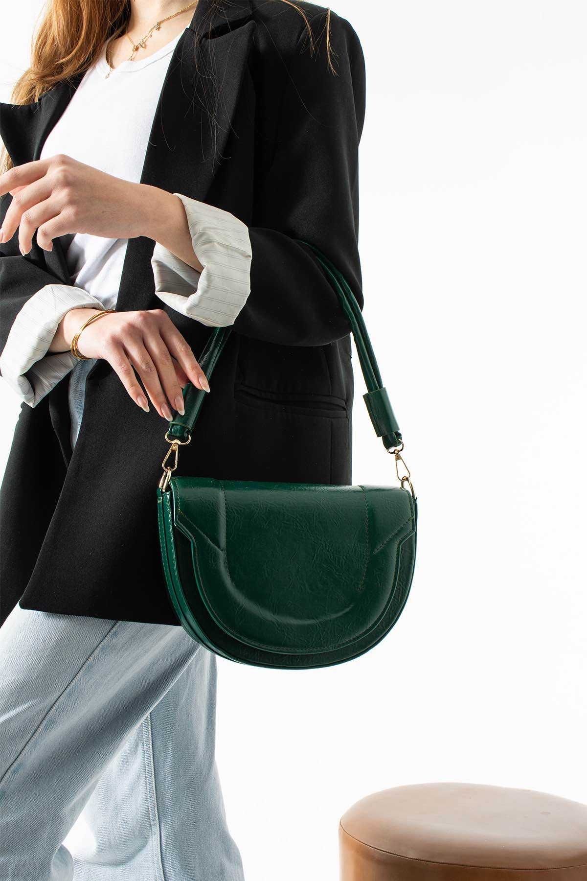 Assia Atelier Kadın Yarım Ay Form Çift Askılı Ayarlanabilir Çapraz ve Omuz Çantası