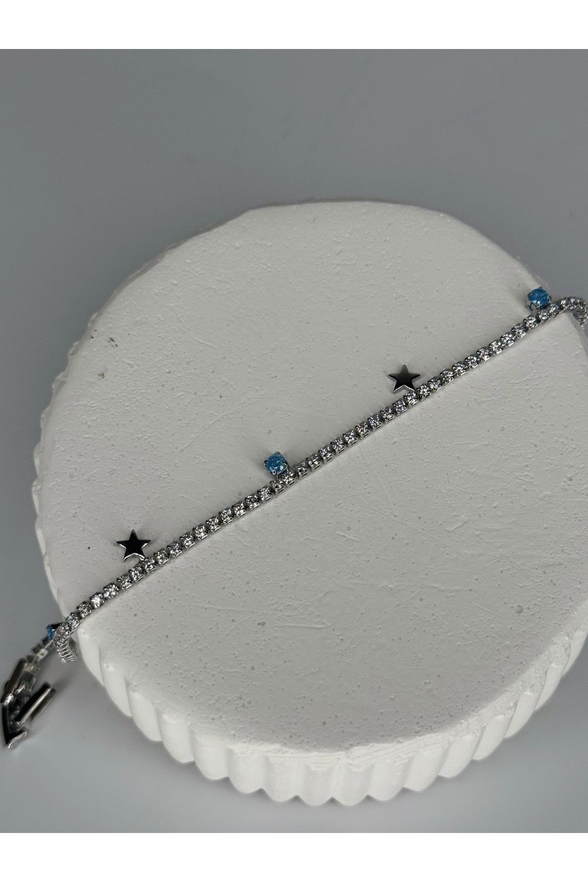 Store Sallantılı Mavi Taş Yıldız Su Yolu Çelik Gümüş Kadın Bileklik