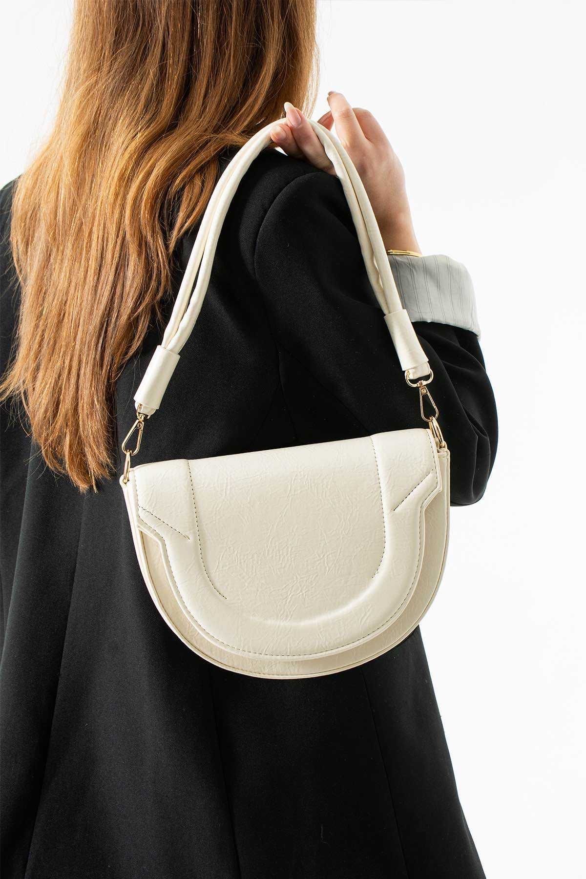 Assia Atelier Kadın Yarım Ay Form Çift Askılı Ayarlanabilir Çapraz ve Omuz Çantası