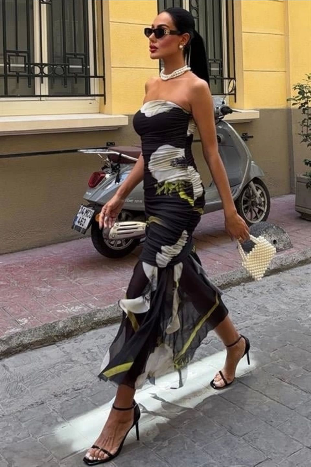 Butik Çiçek Desenli Parçalı Tül Elbise 2622-08