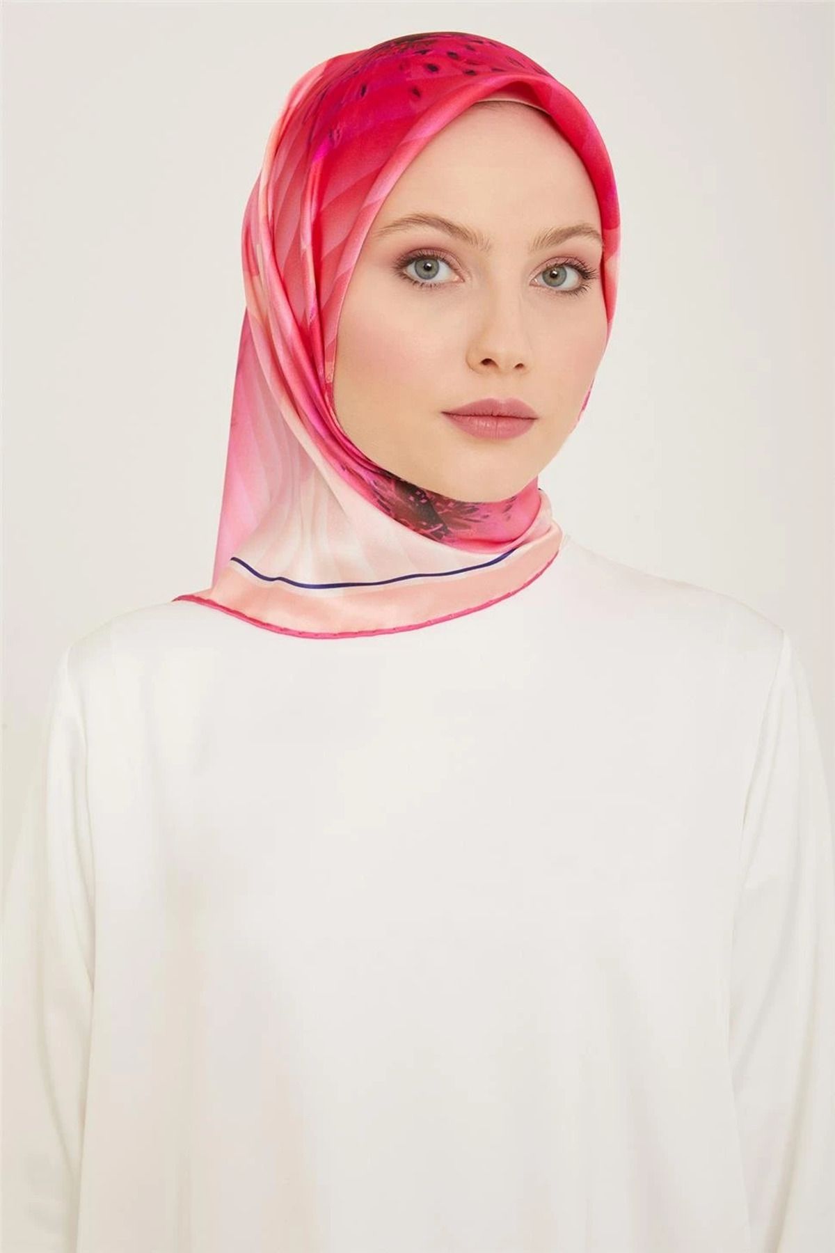 Armine Sura İpek Eşarp 9100D (S ) 90 x 90 Pembe - 33