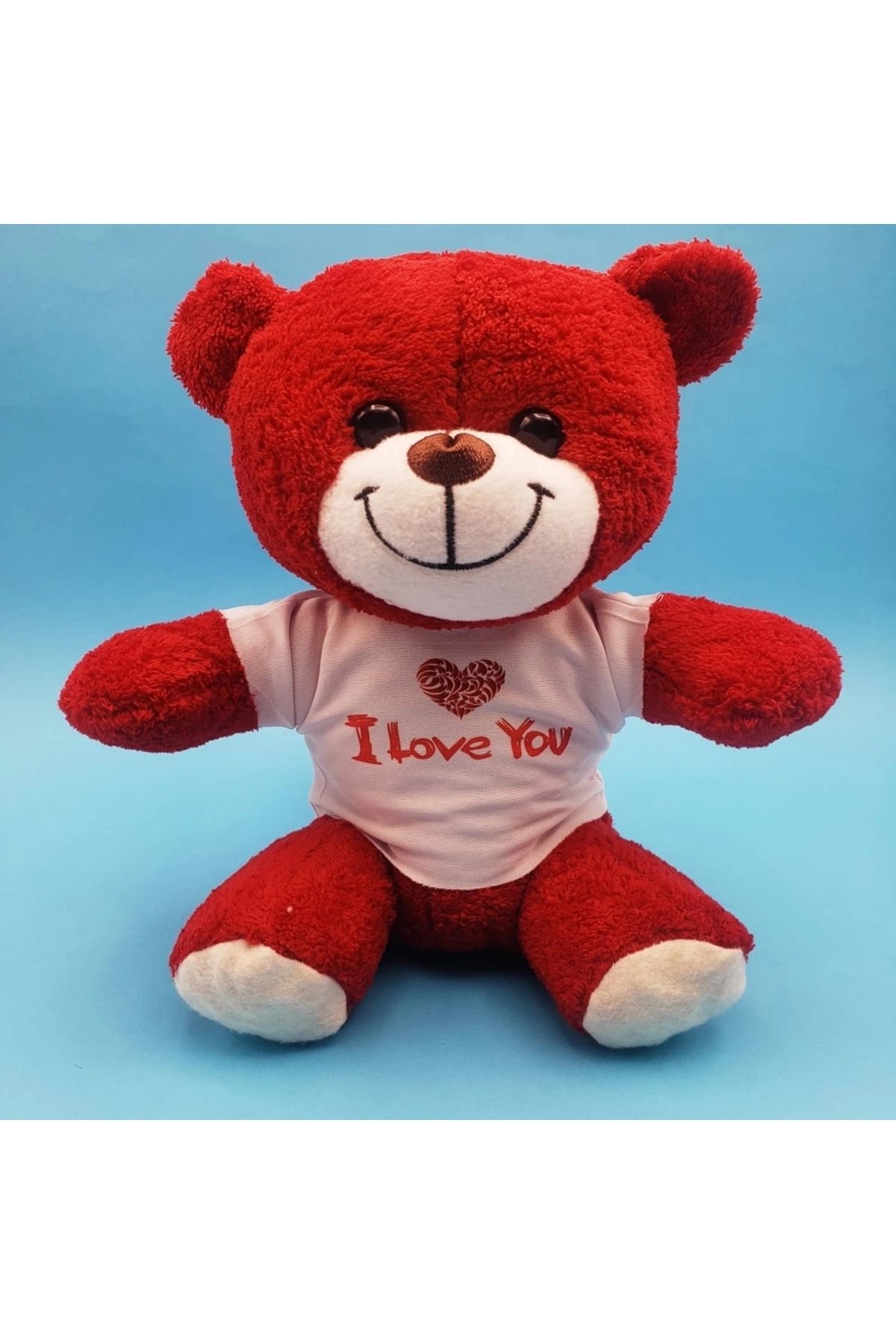 PRATİKOBA Kırmızı I Love You Tişörtlü Peluş Ayıcık