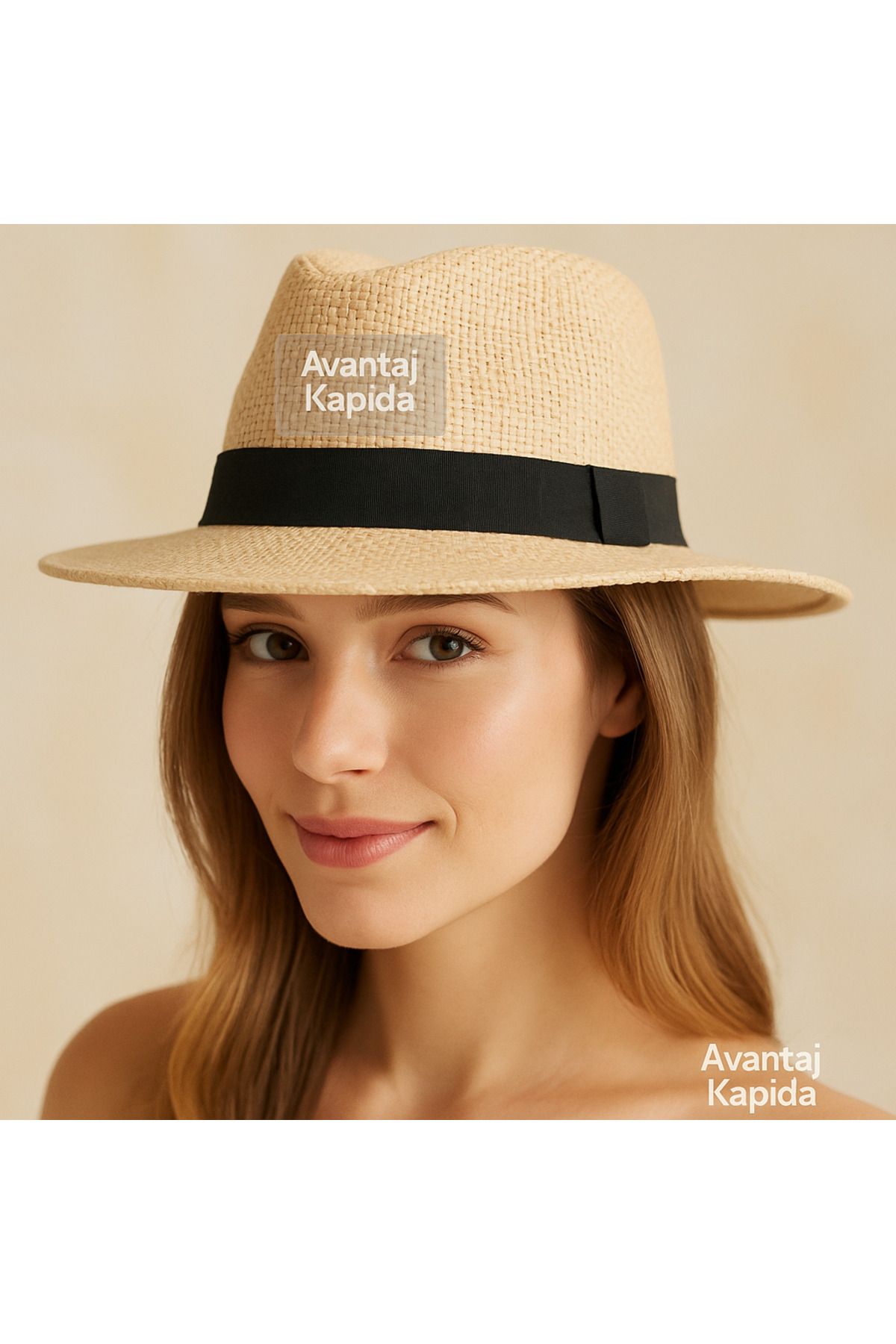 Avantaj Kapıda Premium Fötr Hasır Şapka – Yetişkin Unisex, Siyah Şeritli, Klasik Yazlık Stil