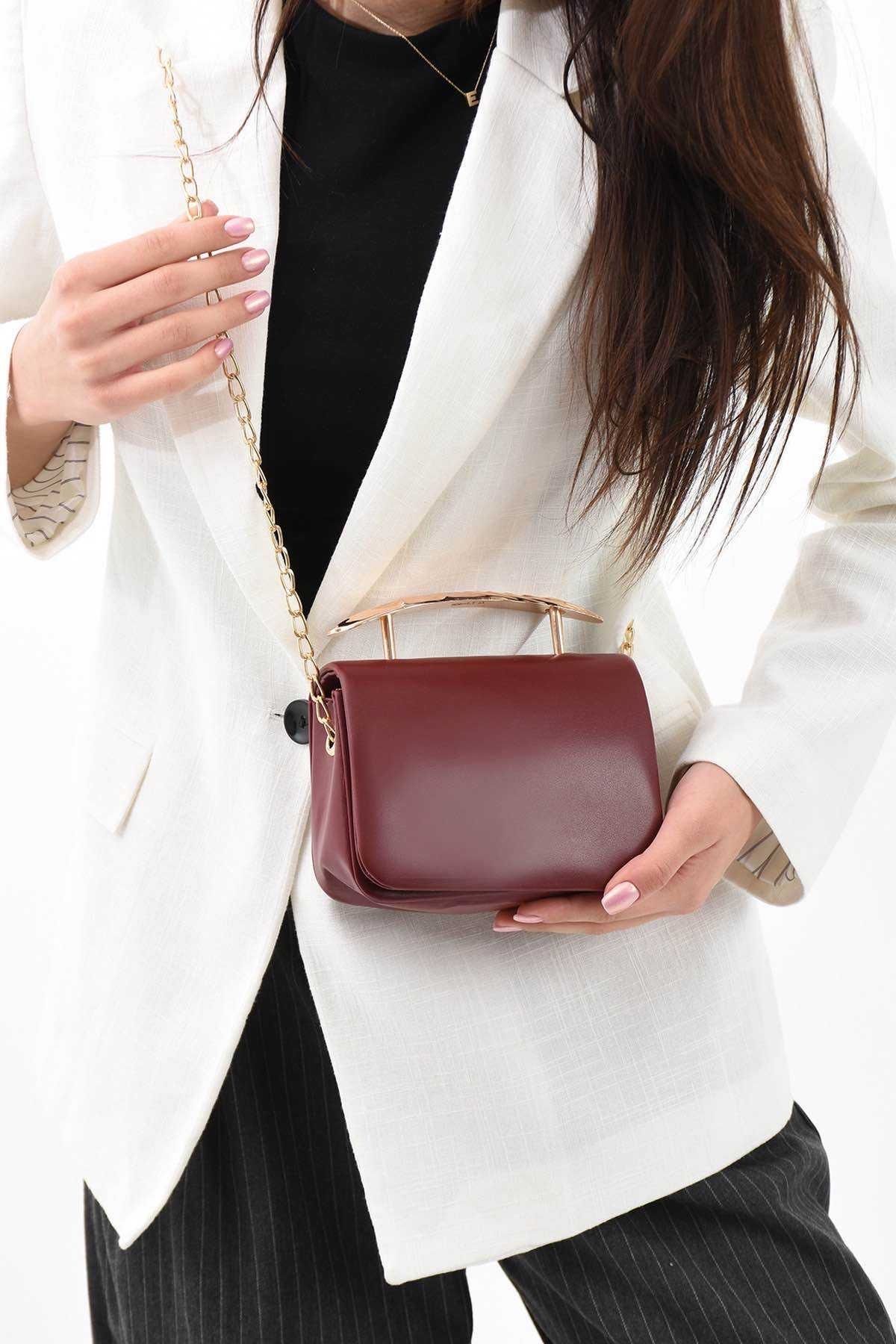 Assia Atelier Gold Aksesuar Detaylı Çapraz Askılı Premium Kalite Mini El ve Omuz Çantası