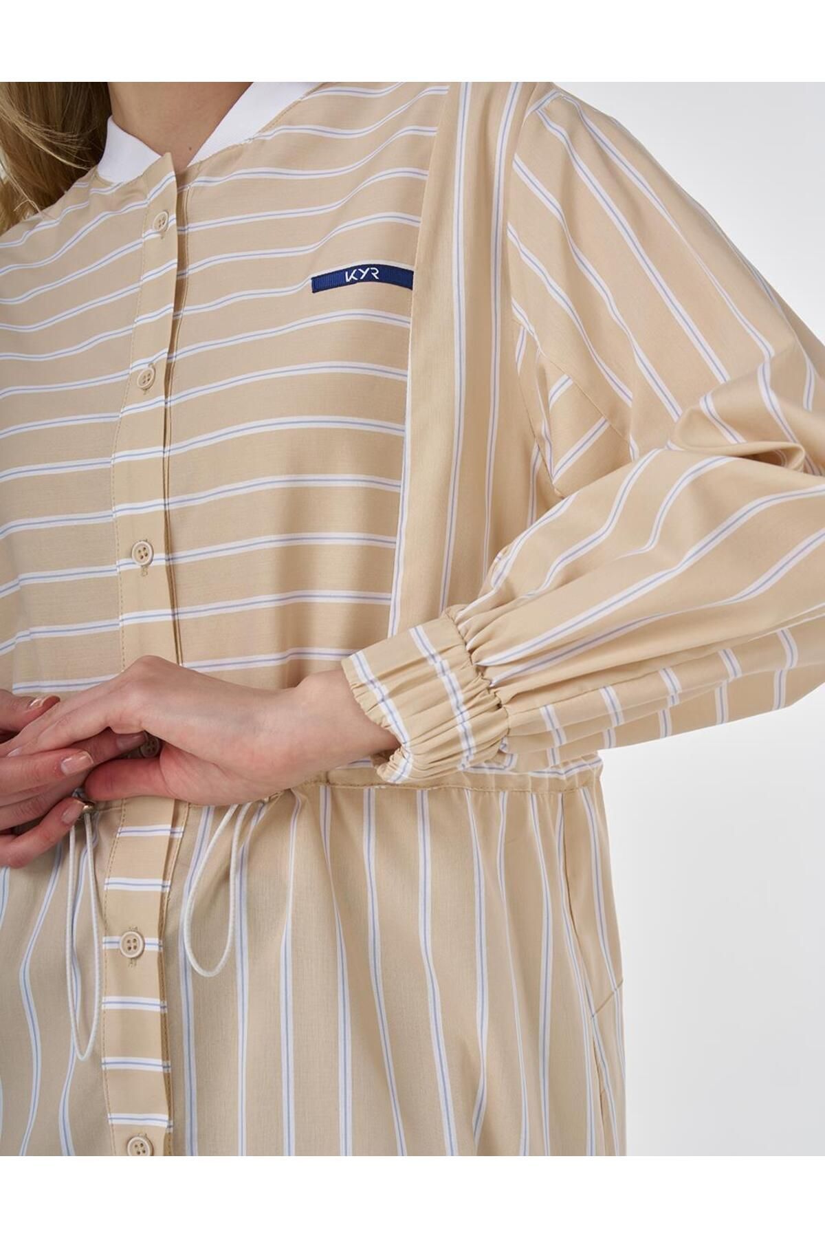 KYR-Gathered Waist Line Pattern Poplin Tunic Beige 7