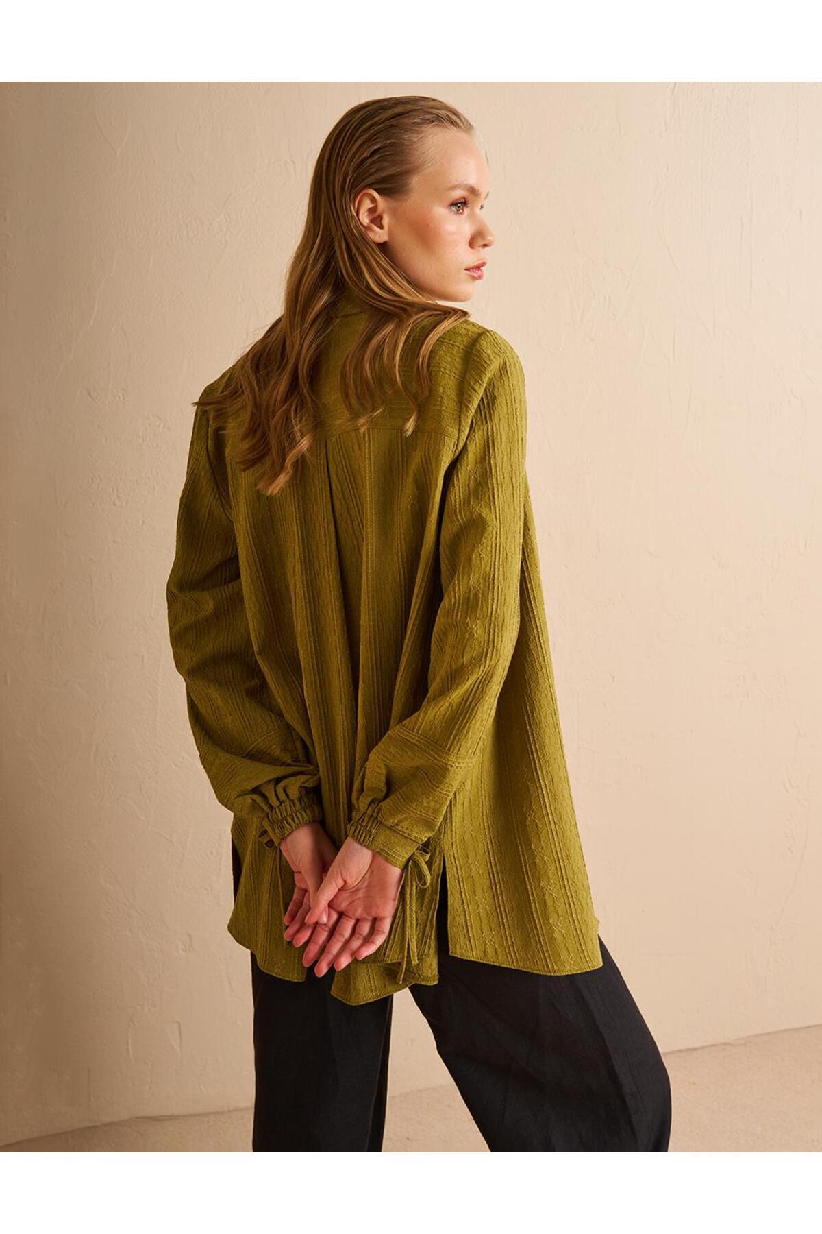 KYR-Hidden Patı Seersucker Tunic Khaki 7