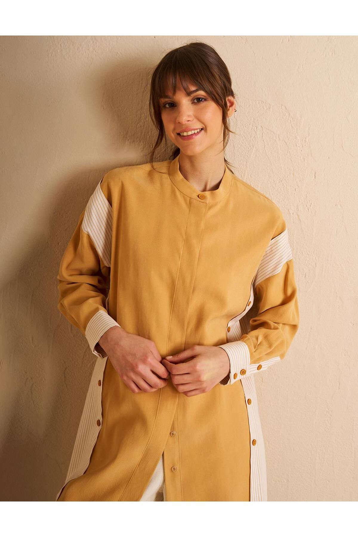 Kayra-Button Detailed Judge Collar Tunic Saffron 3