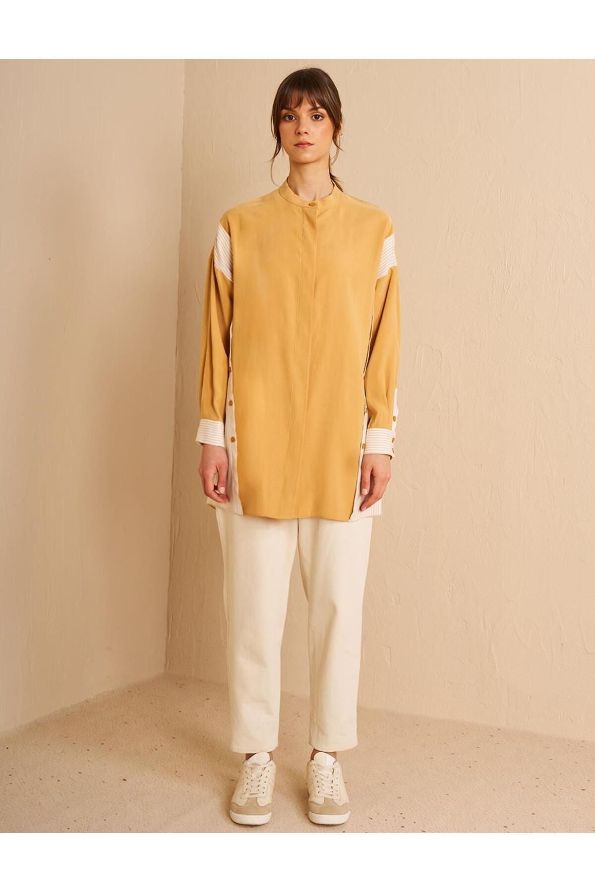 Kayra-Button Detailed Judge Collar Tunic Saffron 4