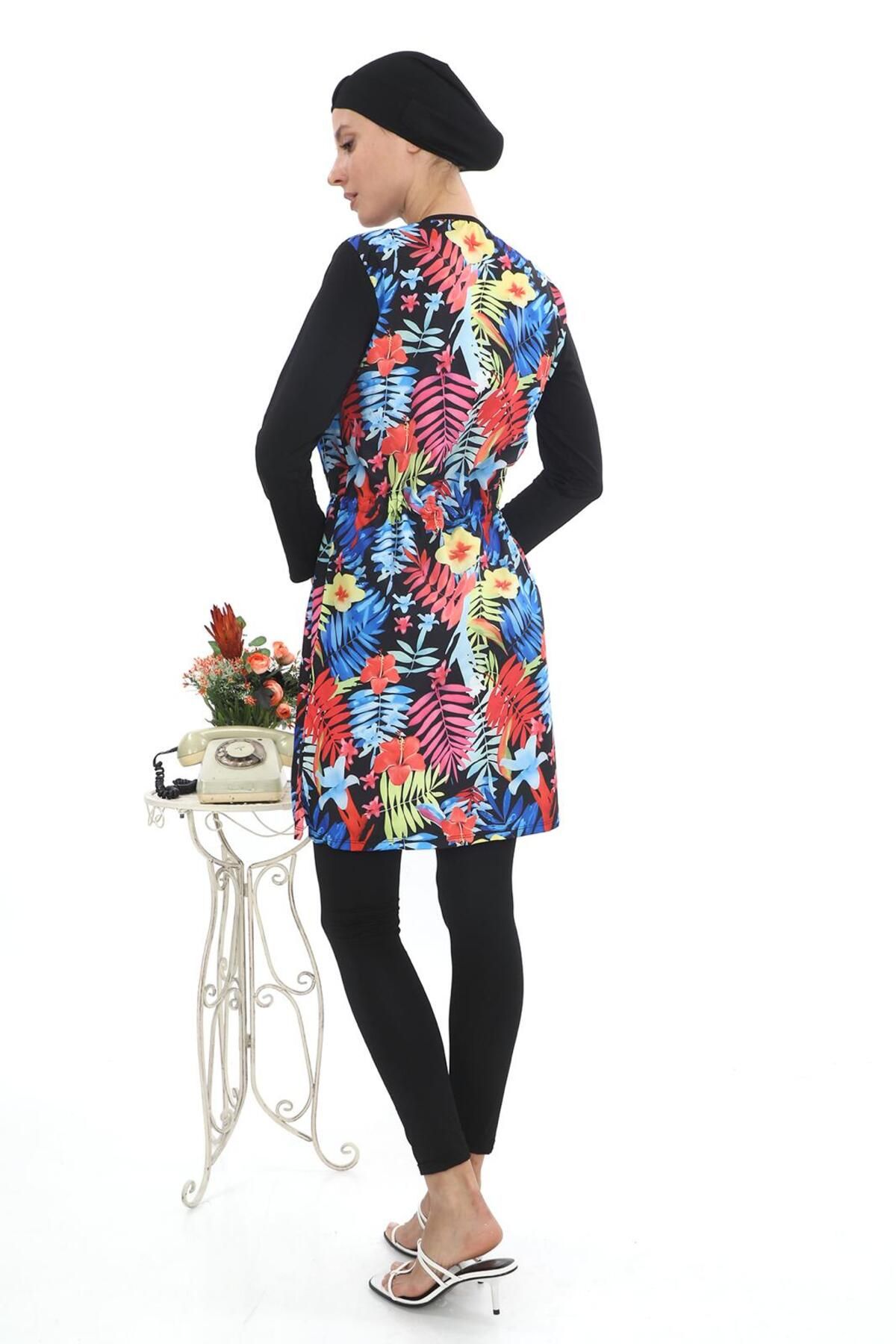 EB beachwear RENKLİ YAPRAKLI SU İTİCİ PARAŞÜT KUMAŞ TESETTÜR MAYO