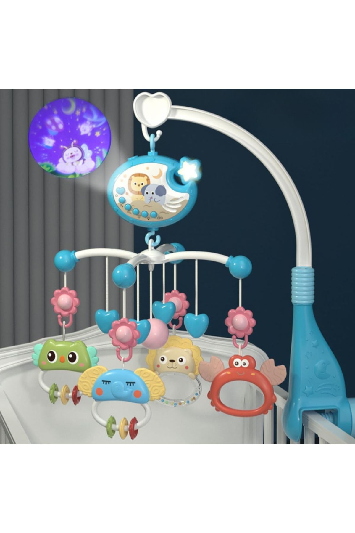 Velixo-Baby Crib Carousel, Remote, Projector, 40 Songs, 4 Toys, 360° Rotation, Timer, Volume Control 7