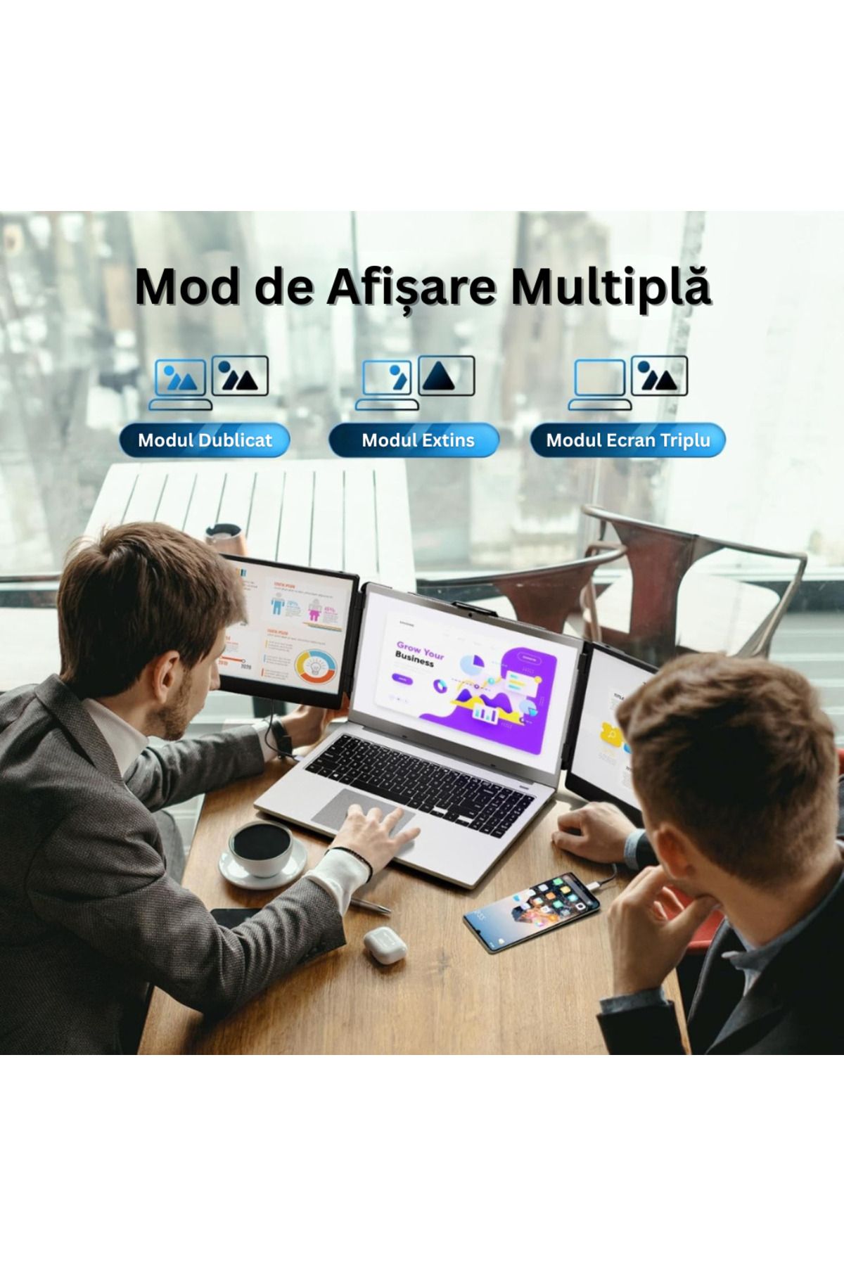 Velixo-Monitor triplu pentru laptop IPS FHD de 14”, 13”-17”, 60Hz, USB-C, Windows/Mac/Linux, portabil, geantă inclusă 6